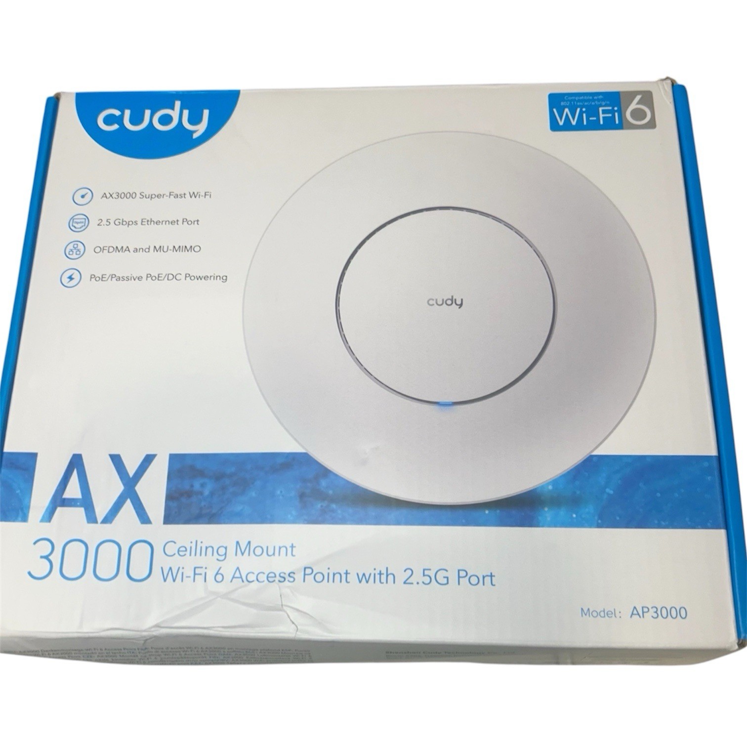 Cudy AX3000 Wi-Fi 6 Ceiling/Wall Access Point with 2.5G Port RJ45 - New Open Box
