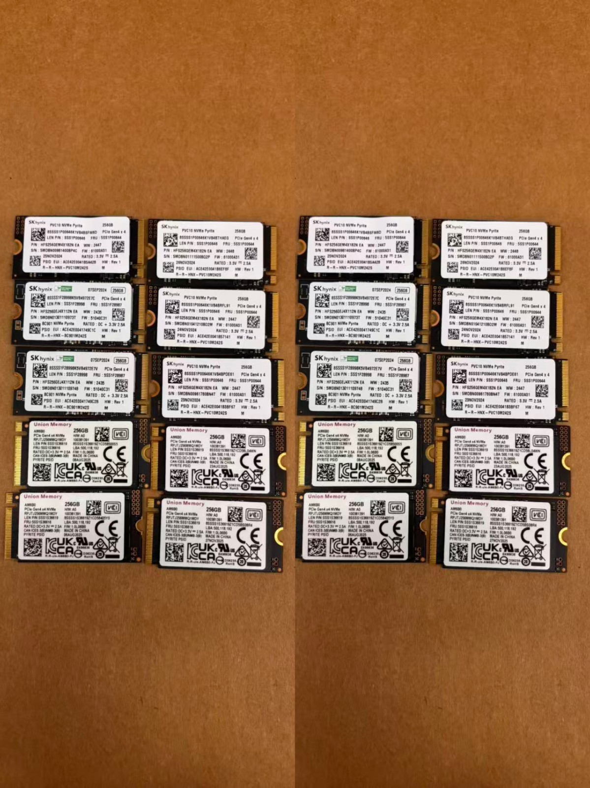 bulk 20 x  256GB NVMe PCIe M.2 SSD Laptop RAM Sticks - Mixed Brand SK / HP