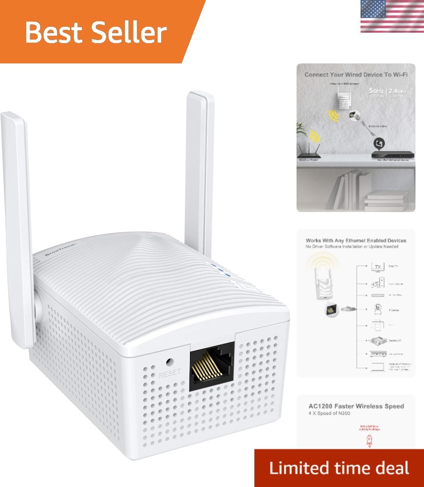 Dual Band 1200Mbps WiFi to Ethernet Adapter with Enhanced Signal Strength