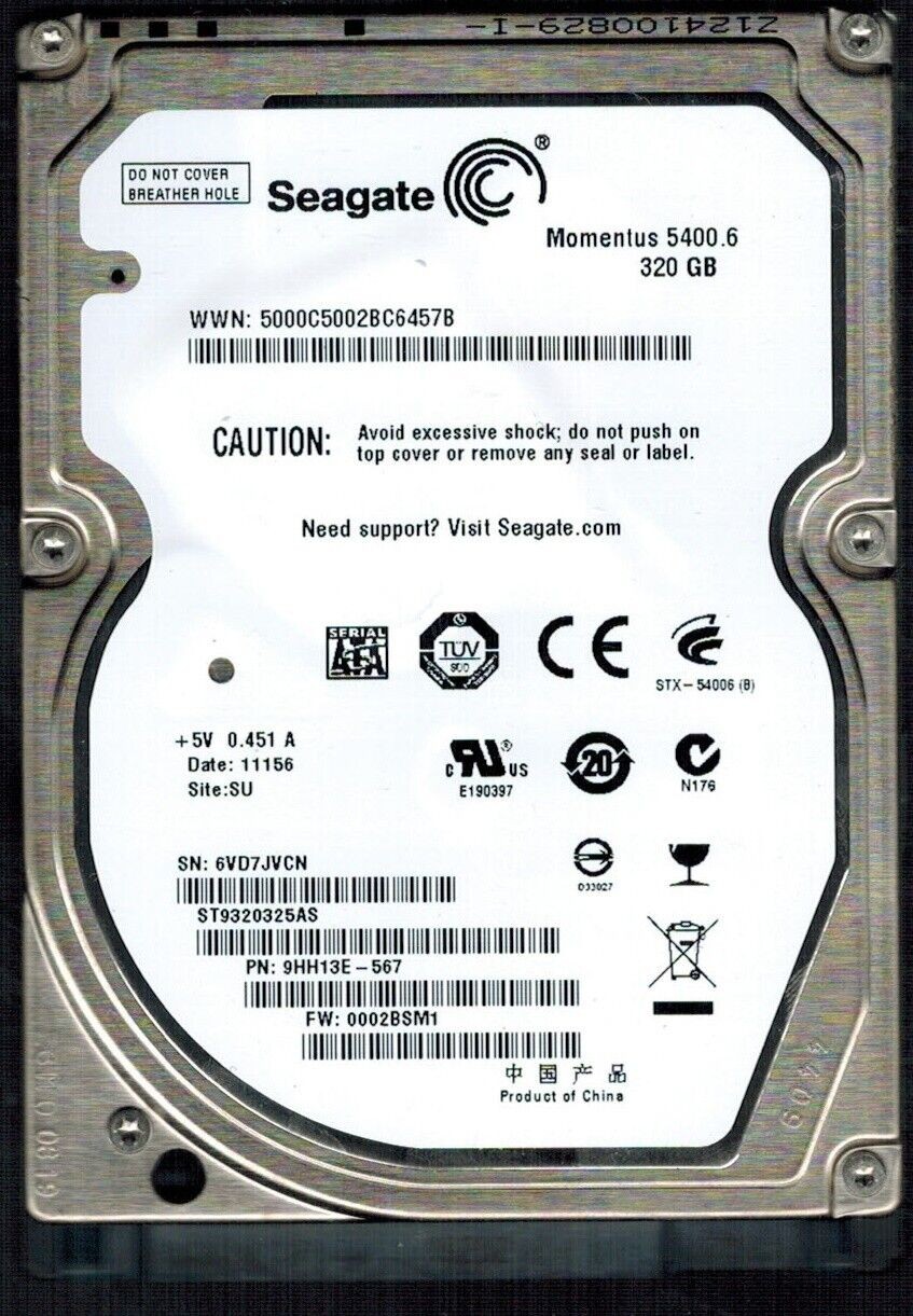 ST9320325AS P/N: 9HH13E-567 F/W: 0002BSM1 S/N: 6VD7 SU 320GB CHINA SEAGATE
