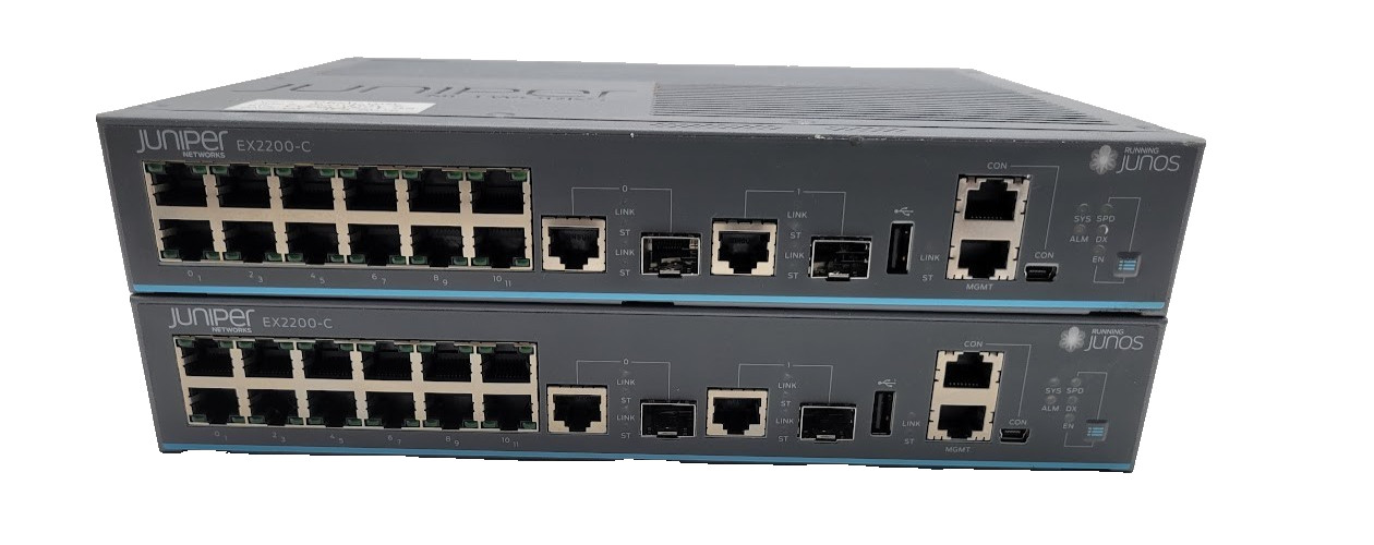 Lot of 2 Juniper Networks EX2200-C-12T-2G 12 Port Gigabit Switch