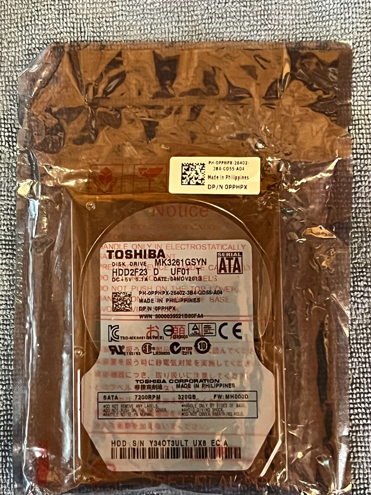 NOS Toshiba MK3263GSYN HDD2H23 320GB SATA 2.5" HDD Hard Drive Dell P/N 0PPHPX