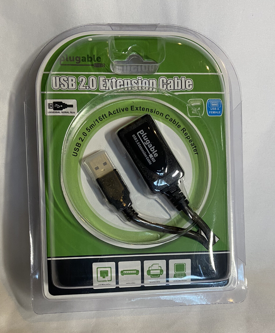 Plugable 5 Meter (16ft) USB 2.0 Active Extension Cable Type A Male to A Female