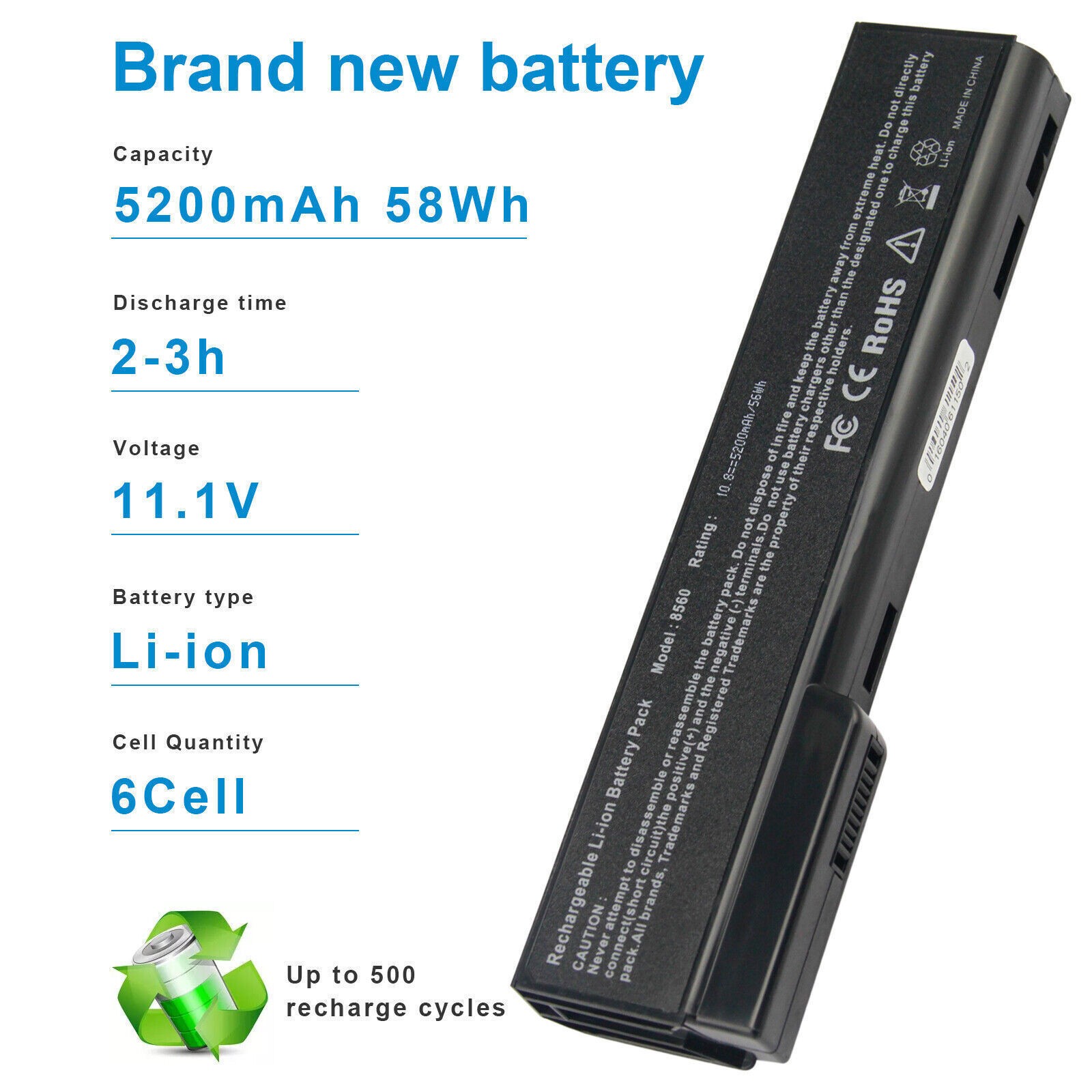 Battery For HP ProBook 6360b 6460b 6465b 6470b 6475b 6560b 6570b 8460P 5200mAh