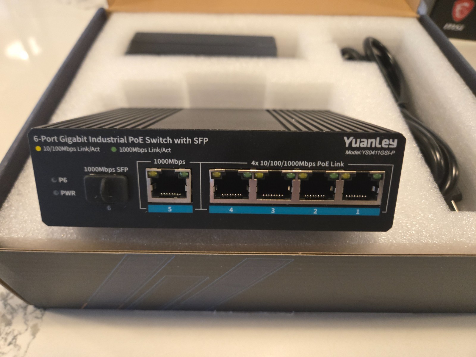 6-Port Gigabit Industrial PoE Switch with SFP by Yuanley Model YS0411GSI-P