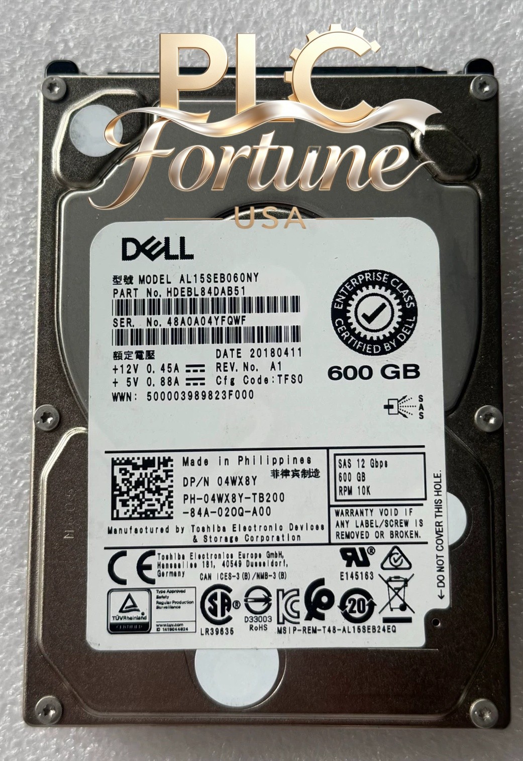 New Dell 04WX8Y 4WX8Y AL15SEB060NY 600GB 2.5 10K 12G SAS 1000RPM Hard Drive