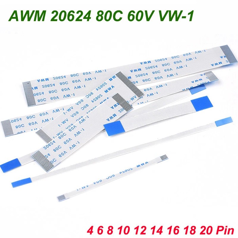 FFC Flexible Ribbon Cable 4-20Pin Flat Wire Pitch 0.5/1mm AWM 20624 80C 60V VW-1