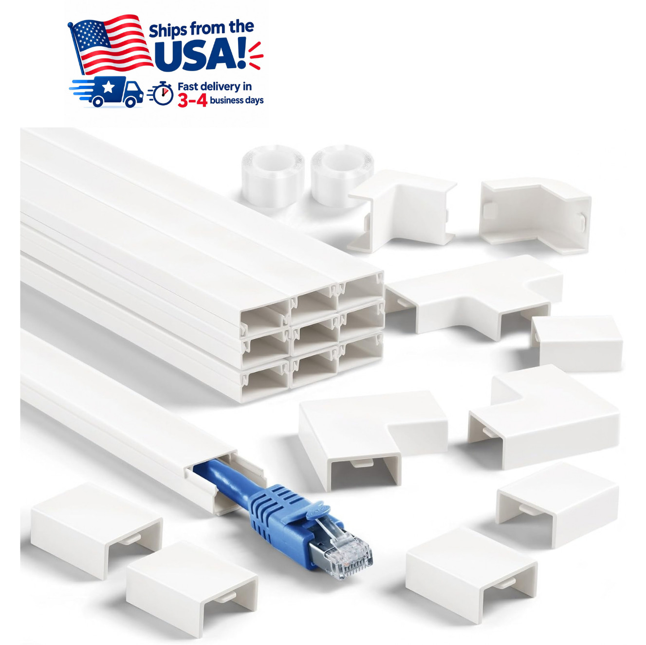 157in Cord Cover Wall Kit TV Cable Hider Raceway White Paintable Wire Cover