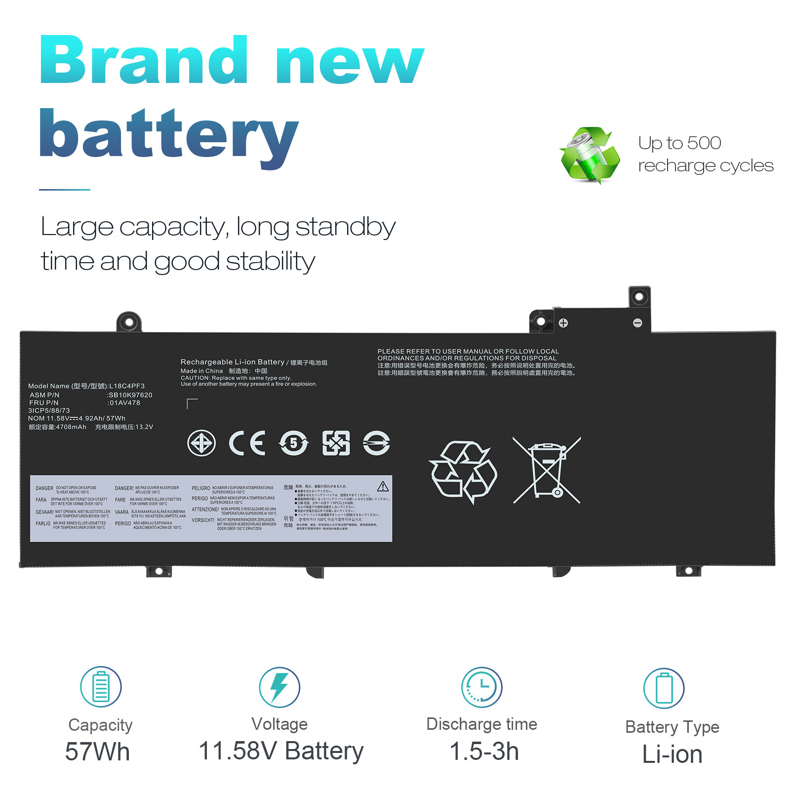 Battery 01AV478 01AV479 for Lenovo ThinkPad T480s L17L3P71 L17M3P71 4950mAh