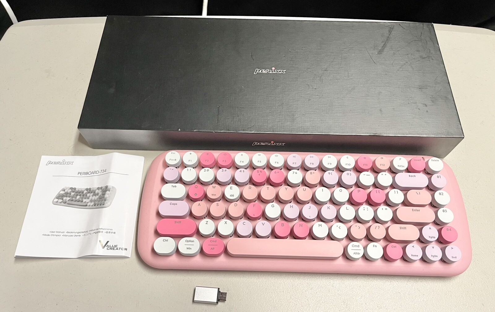 Perixx Periboard-734 Wireless Mini Bluetooth Backlit Keyboard Pink White