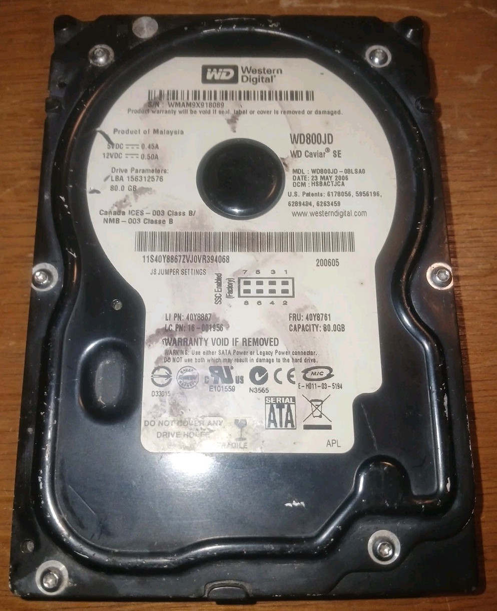 Western Digital WD800JDQ1-08LSAO, DCM; HSBACTJCA, 80GB IDE 3.5'' Hard Drive 
