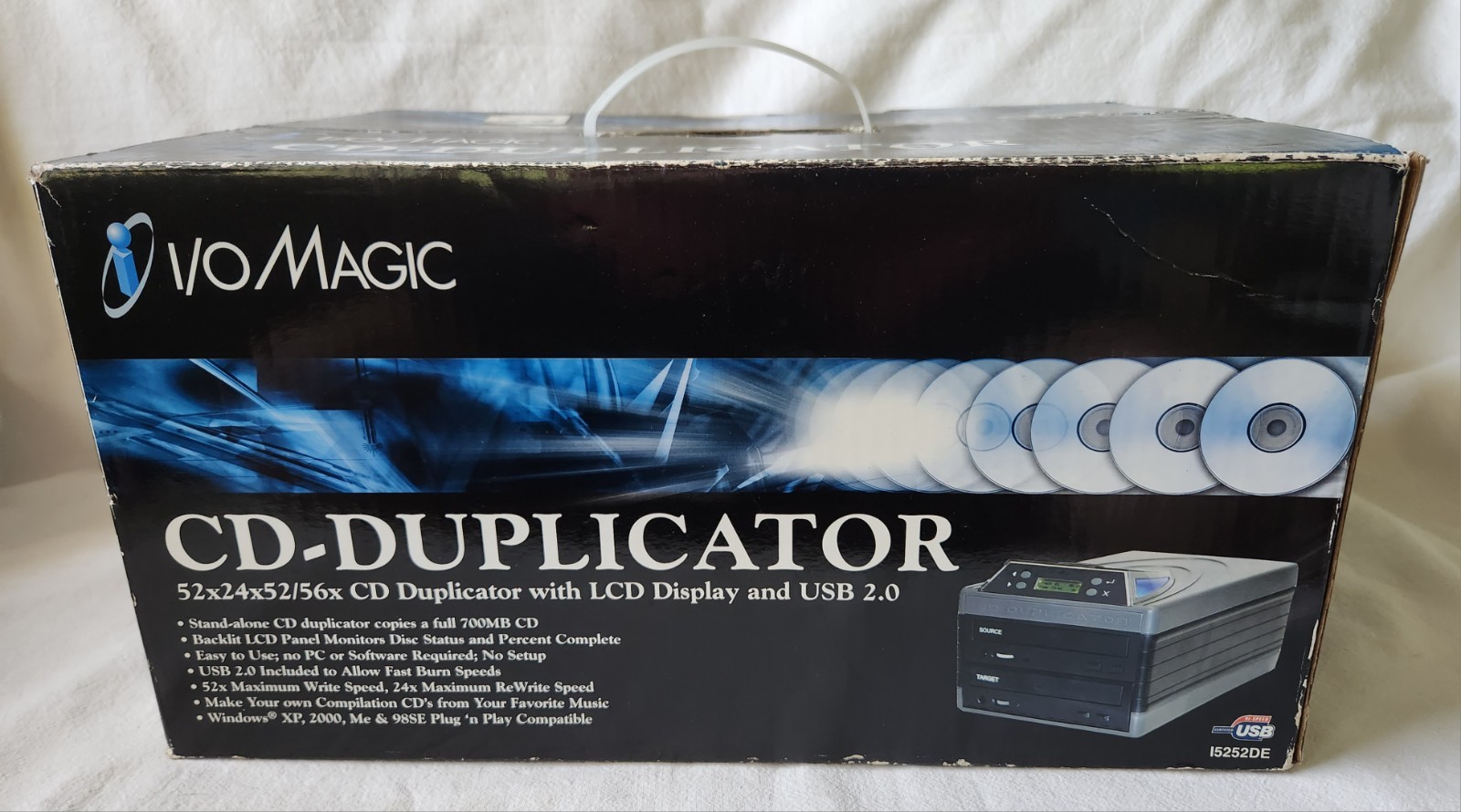 I/O Magic CD Duplicator 52x/24x/52x Standalone Burner USB 2.0 LCD Display in Box