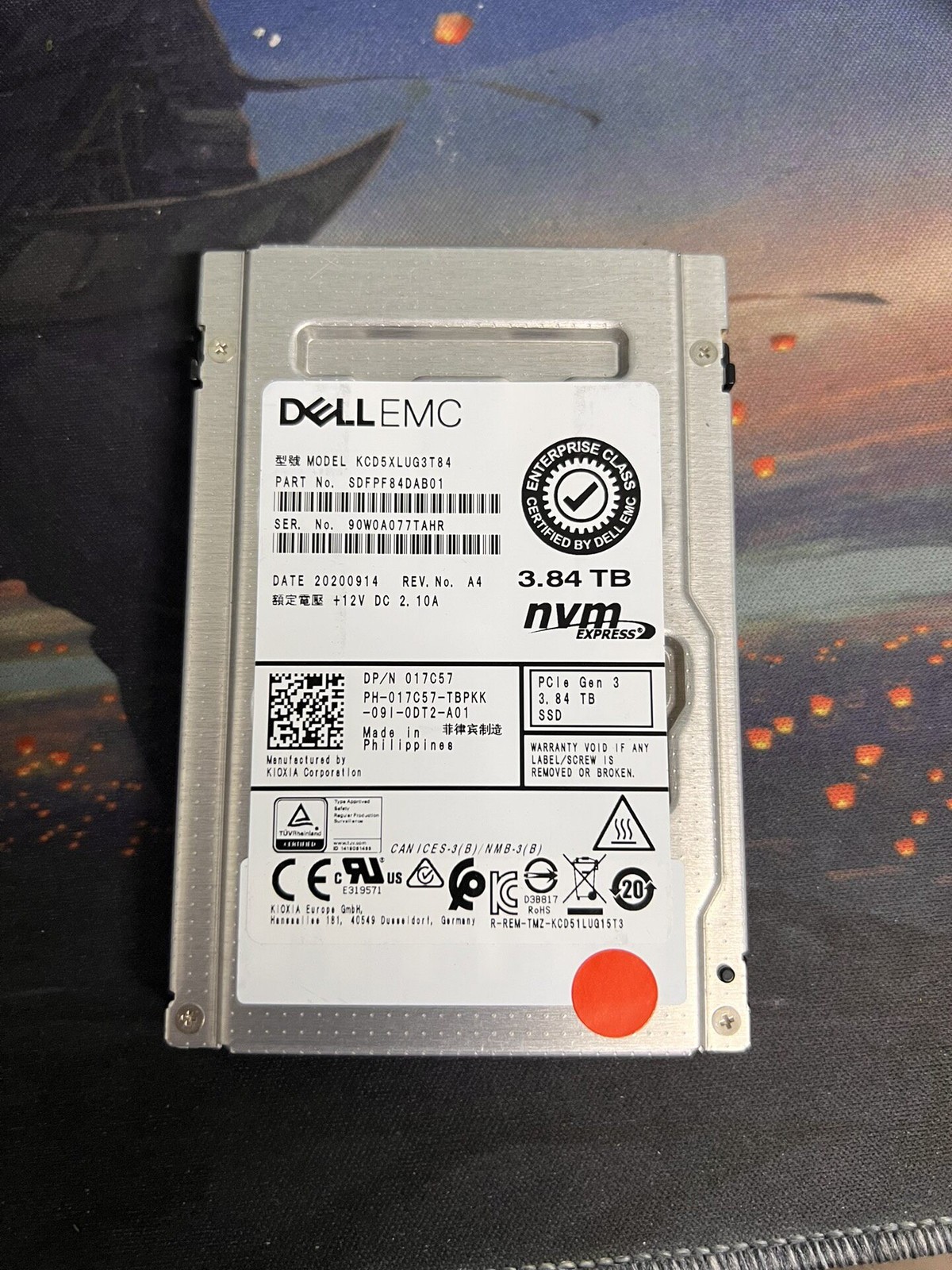 017C57 DELL EMC 3.84TB PCIE GEN3 NVME RI 2.5" SSD HARD DRIVE 17C57 KCD5XLUG3T84