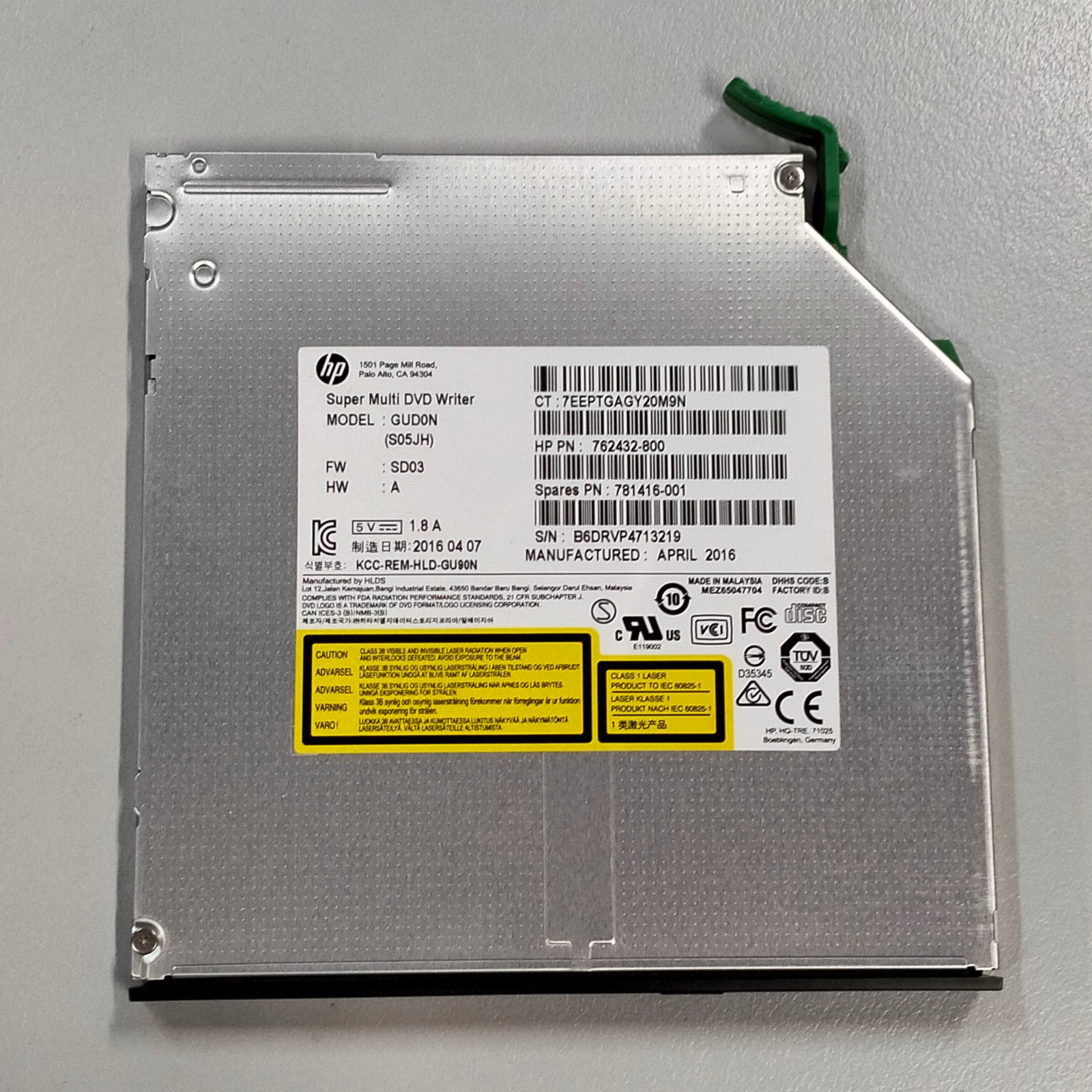 Genuine HP GUD0N 9.5mm SATA DVD±RW DL SuperMulti Writer 781416-001 762432-800