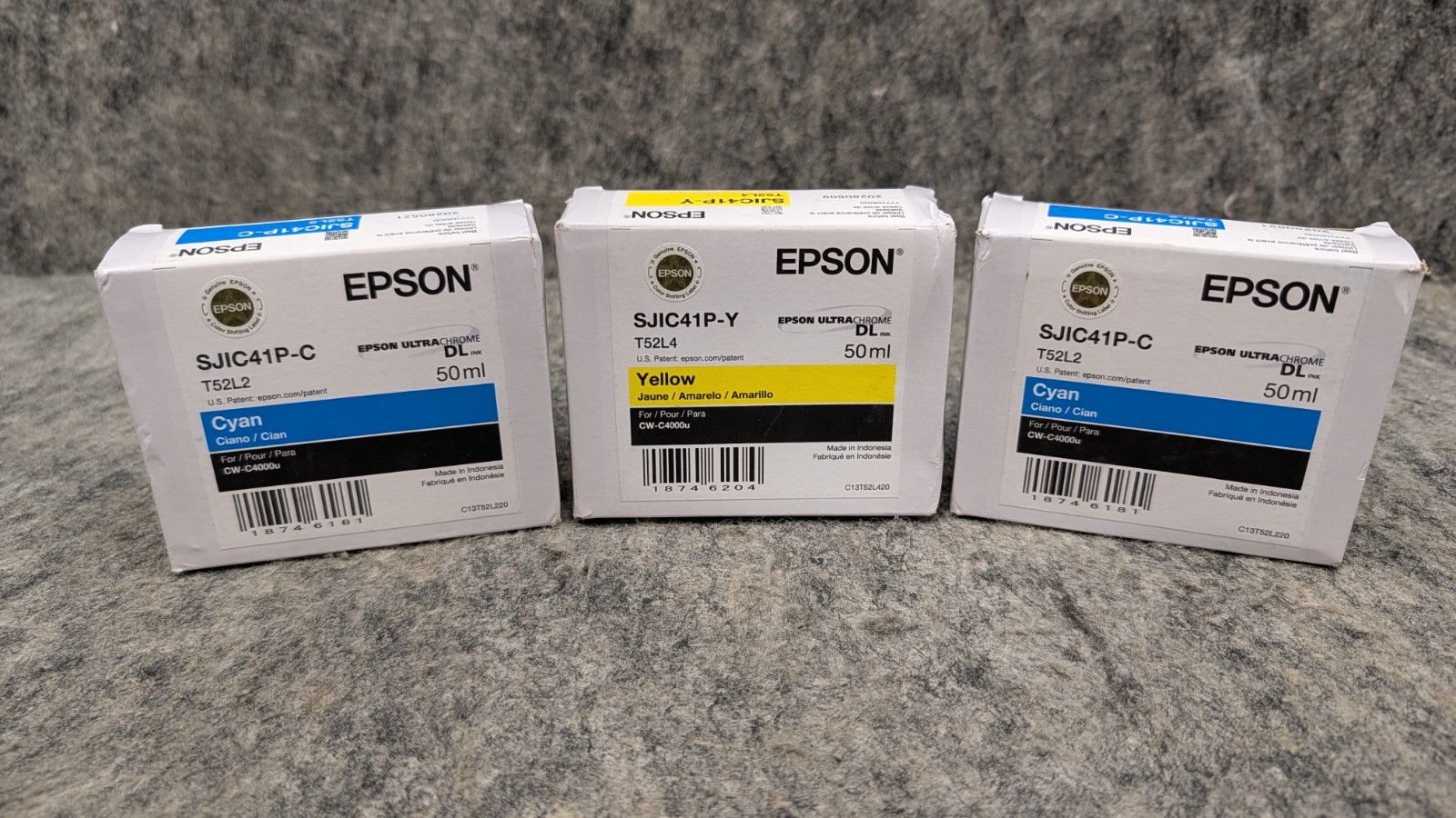 Epson SJIC41P Gloss - 2 x Cyan, 1 x Yellow Ink Cartridges ColorWorks C4000