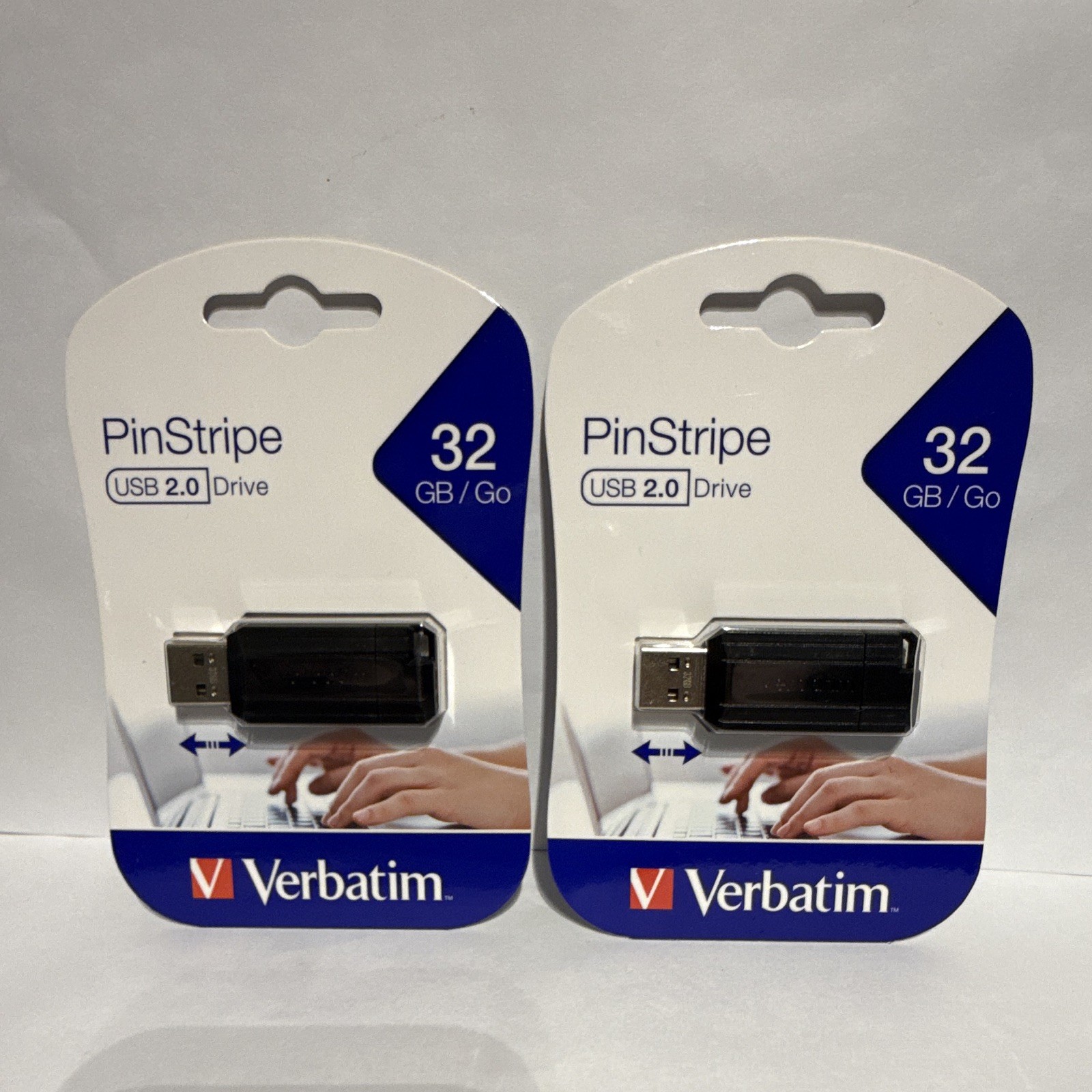 2 x Verbatim PinStripe 32GB USB 2.0 USB-A Retractable Flash Drive, Black