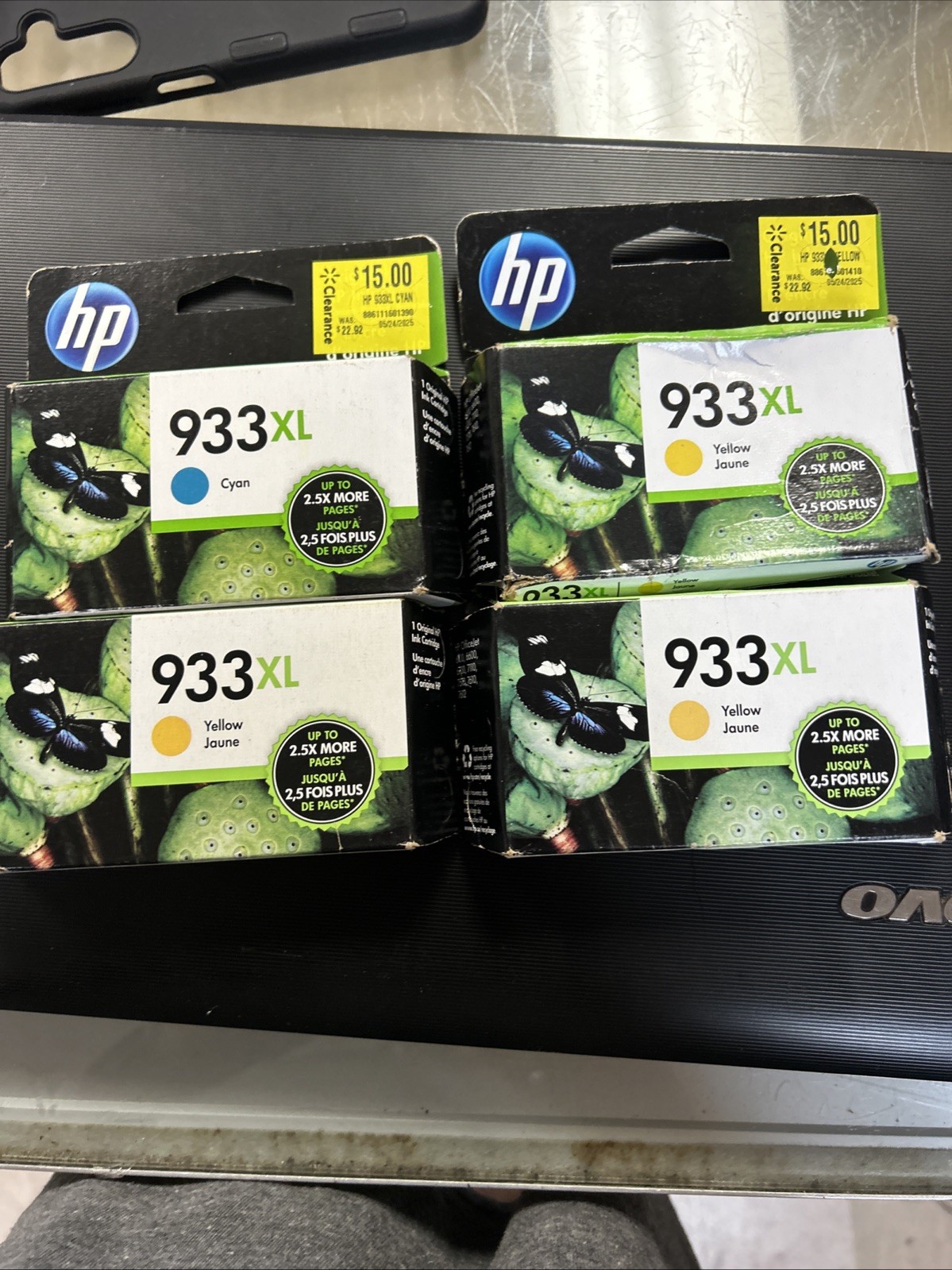 Lot Of 4 New HP 933XL 1 Cyan And 3 Yellow Ink Cartridge Expired 2021-22