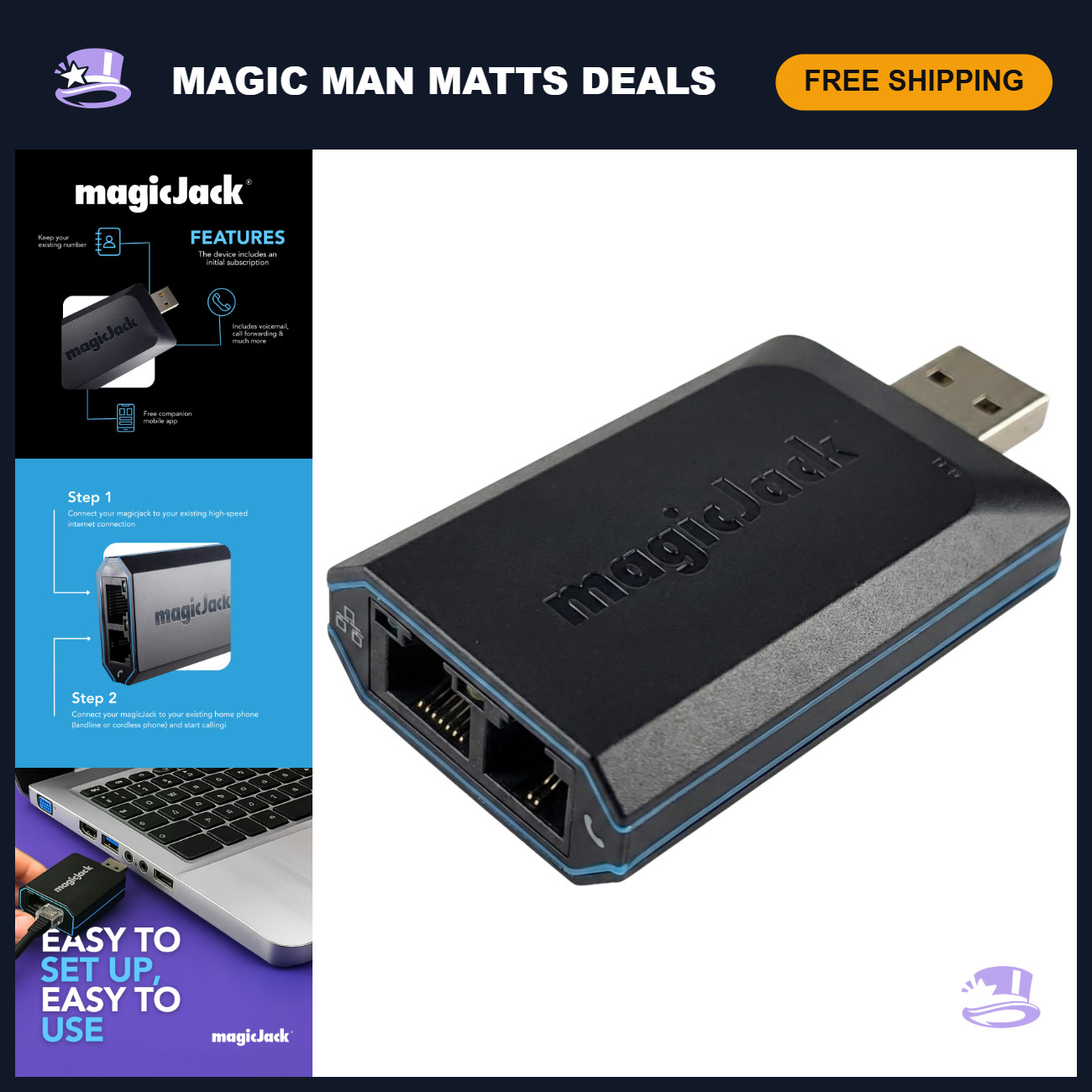 Unlimited VOIP Phone Adapter - Free Calls to US & Canada, No Monthly Bill, Porta