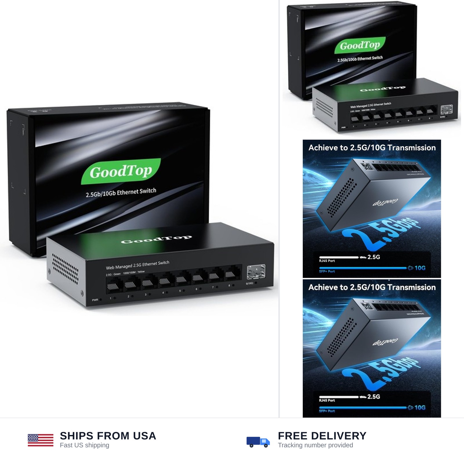 8 Port 2.5G Managed Ethernet Switch with 10G SFP, 8 x 2.5G Base-T Ports, Supp...