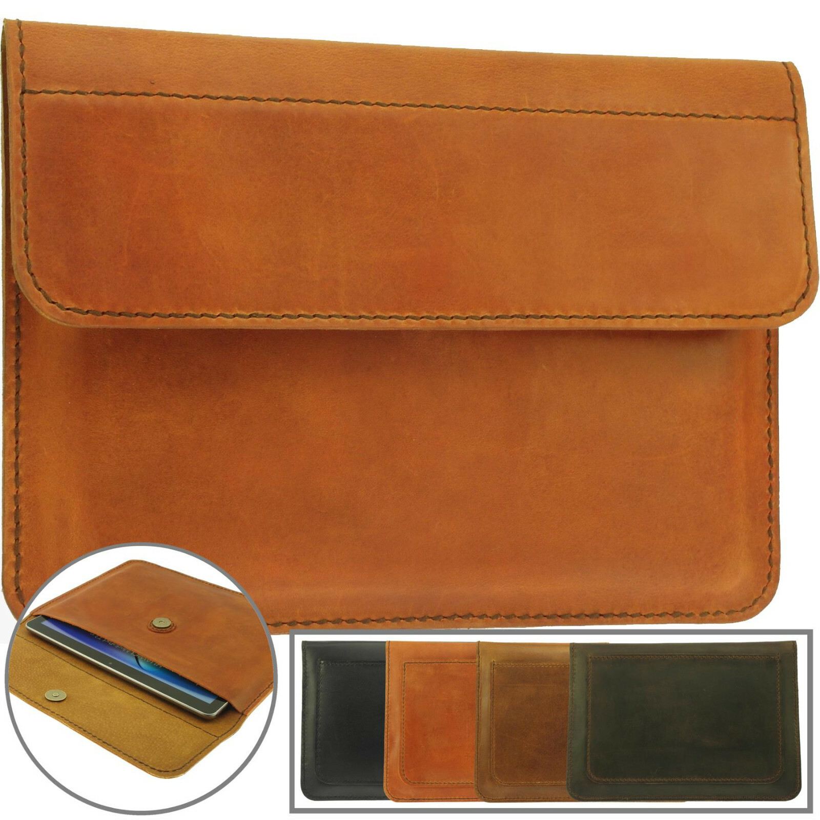 HAND-SEWN OF COWHIDE DURABLE CASE COVER WITH MAGNET LATCH FOR APPLE iPad TABLET