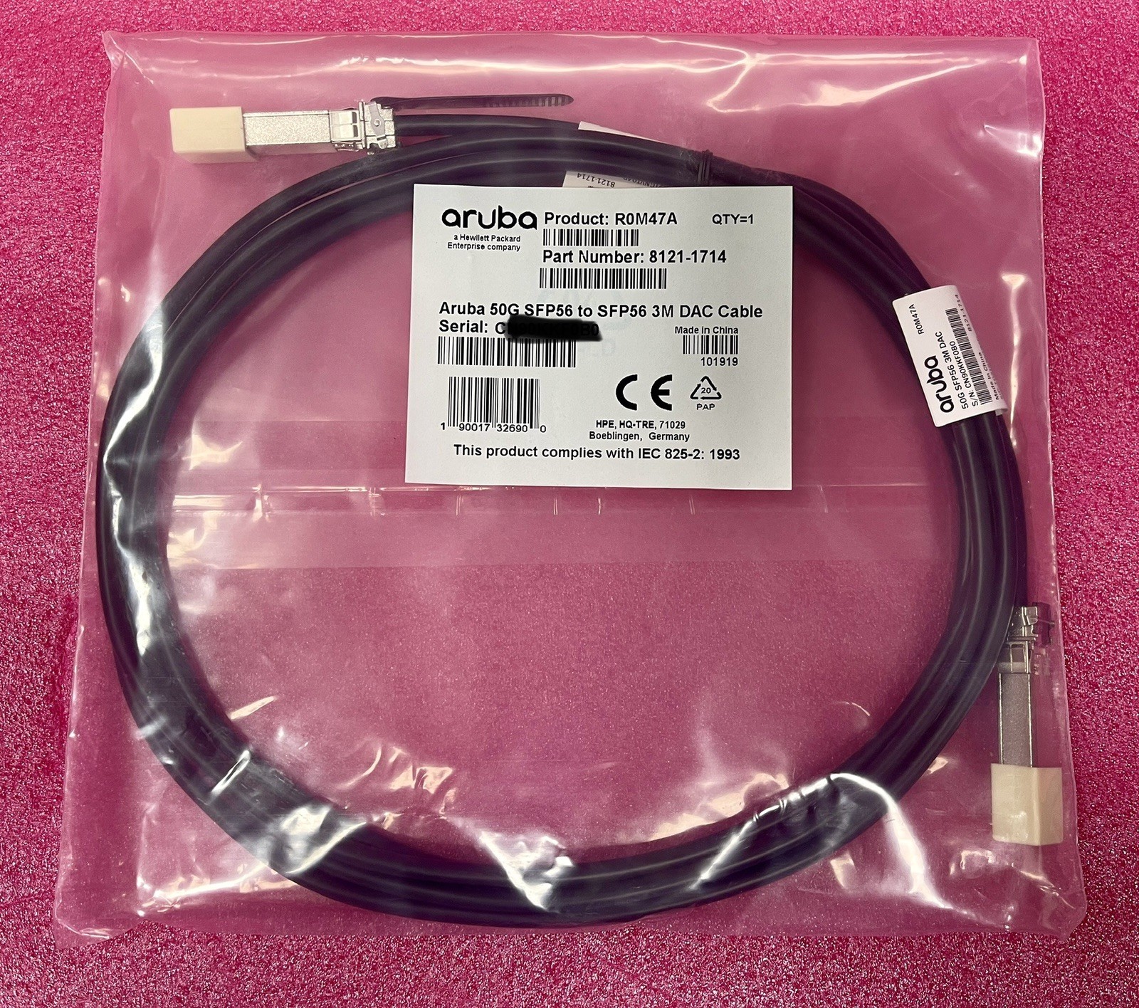 R0M47A  HPE Aruba 50G SFP56 to SFP56 3m DAC Cable 50Gbe 9.8ft