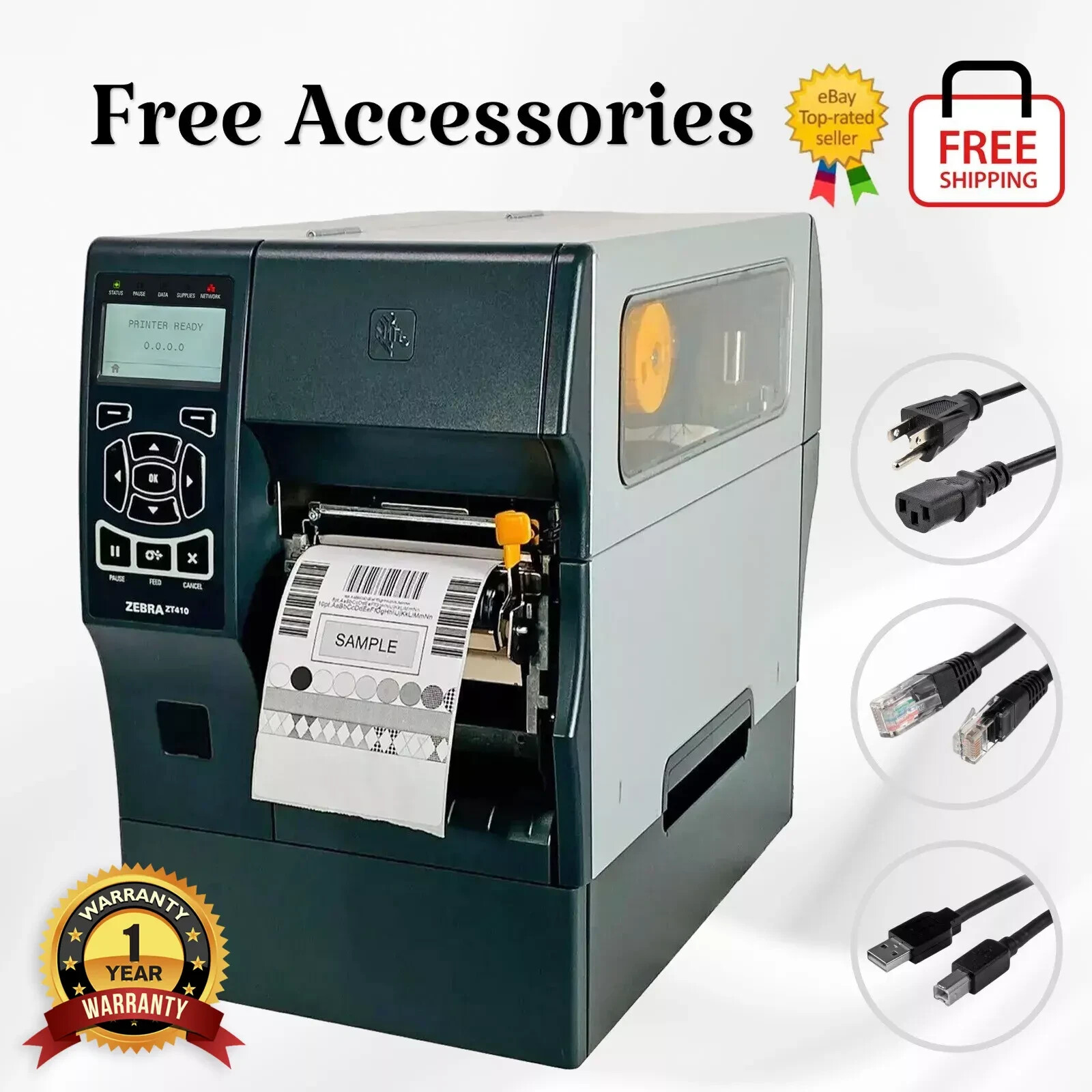 Zebra ZT410 Thermal Transfer Label Printer Peel Rewind BT LAN USB 1 YR WARRANTY