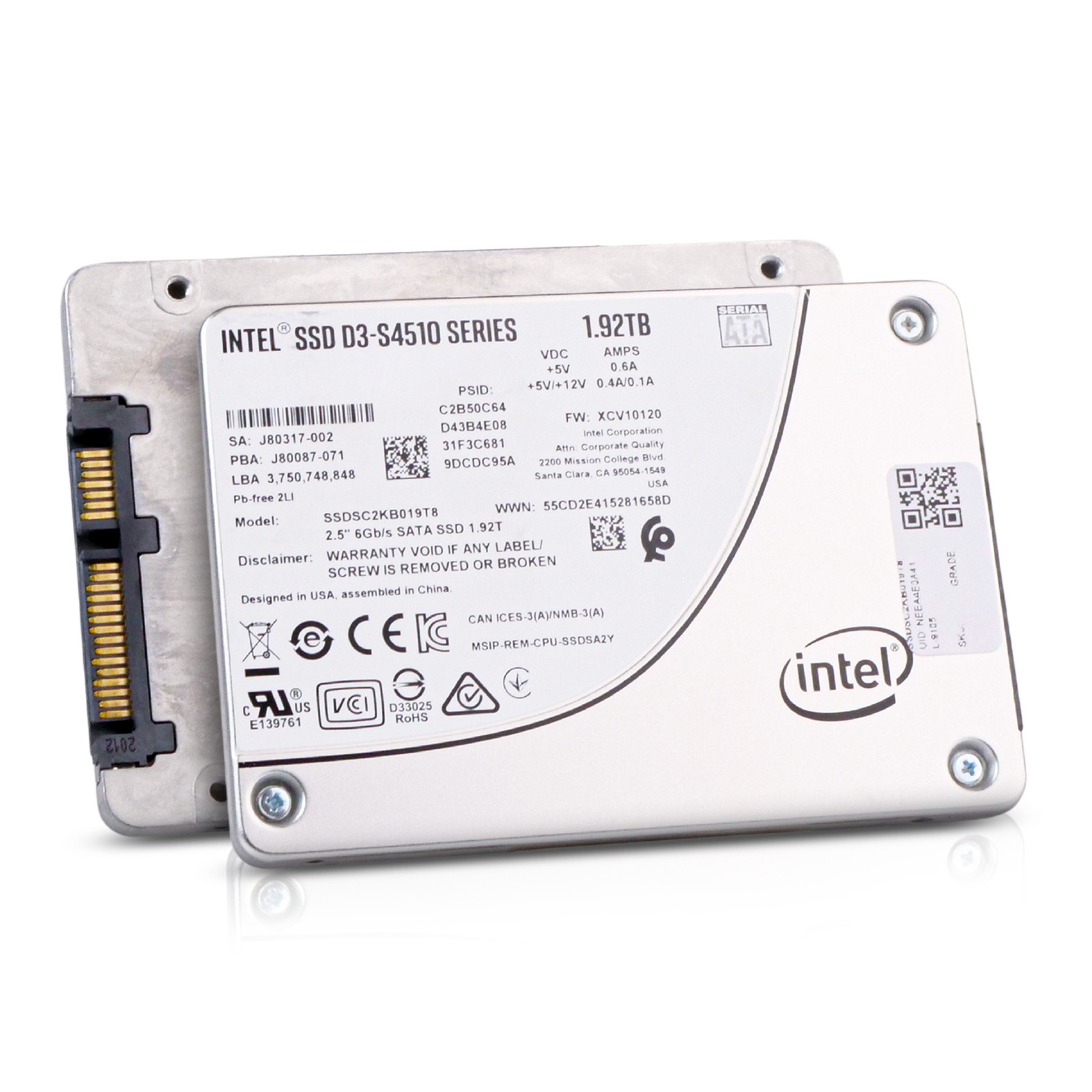 Intel D3-S4510 1.92TB SSDSC2KB019T8 SATA 6Gb/s 3D TLC 2 DWPD 2.5" Enterprise SSD