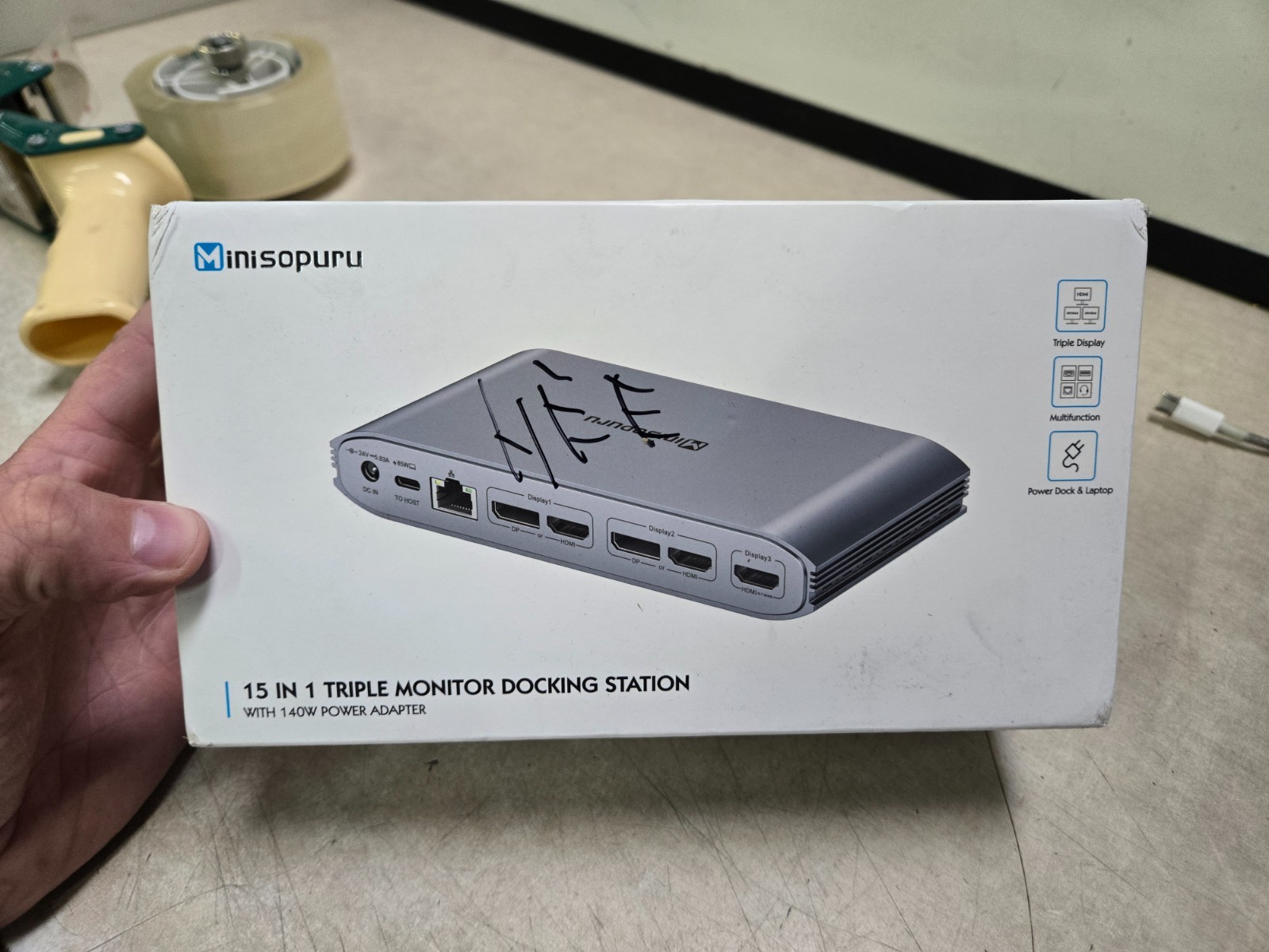 Minisopuru 15 In 1 Station Triple Monitor with 140W Power Adapter New Open Box