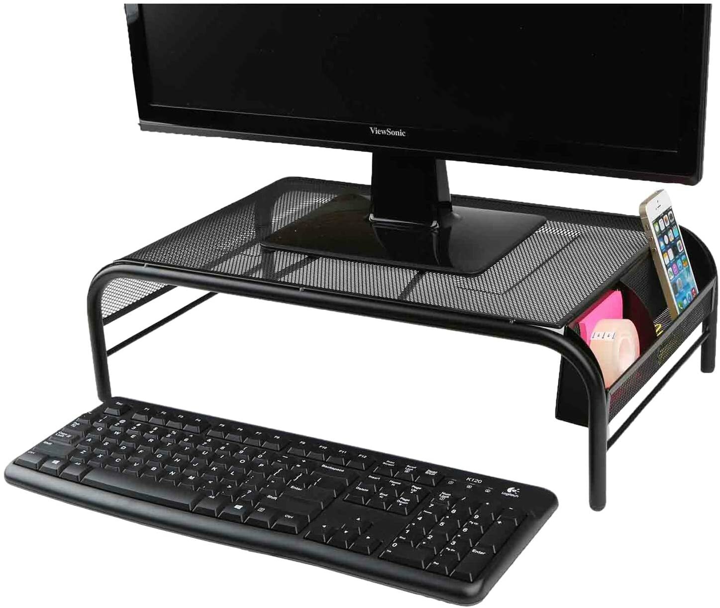 Mind Reader MESHM-BLK Metal Mesh Monitor Stand with No Drawer, Black