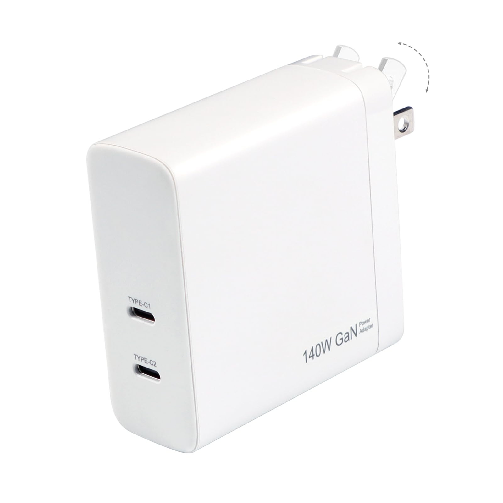 140W USB C Charger, DERLULU GaN Fast 2-Port USB-C Compact, white