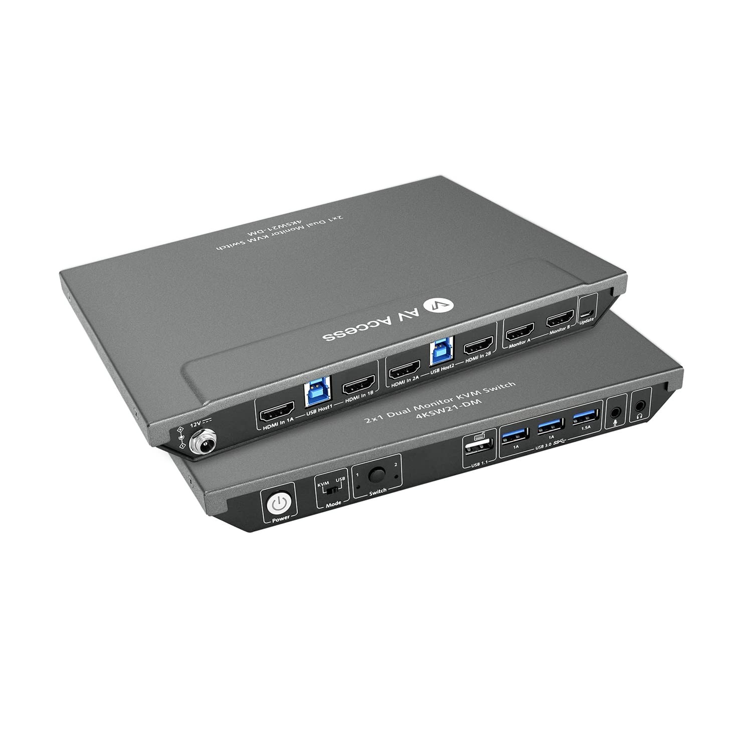 AV Access KVM Switch 2 Monitors 2 Computers, 4 USB, EDID, Hotkey Switch