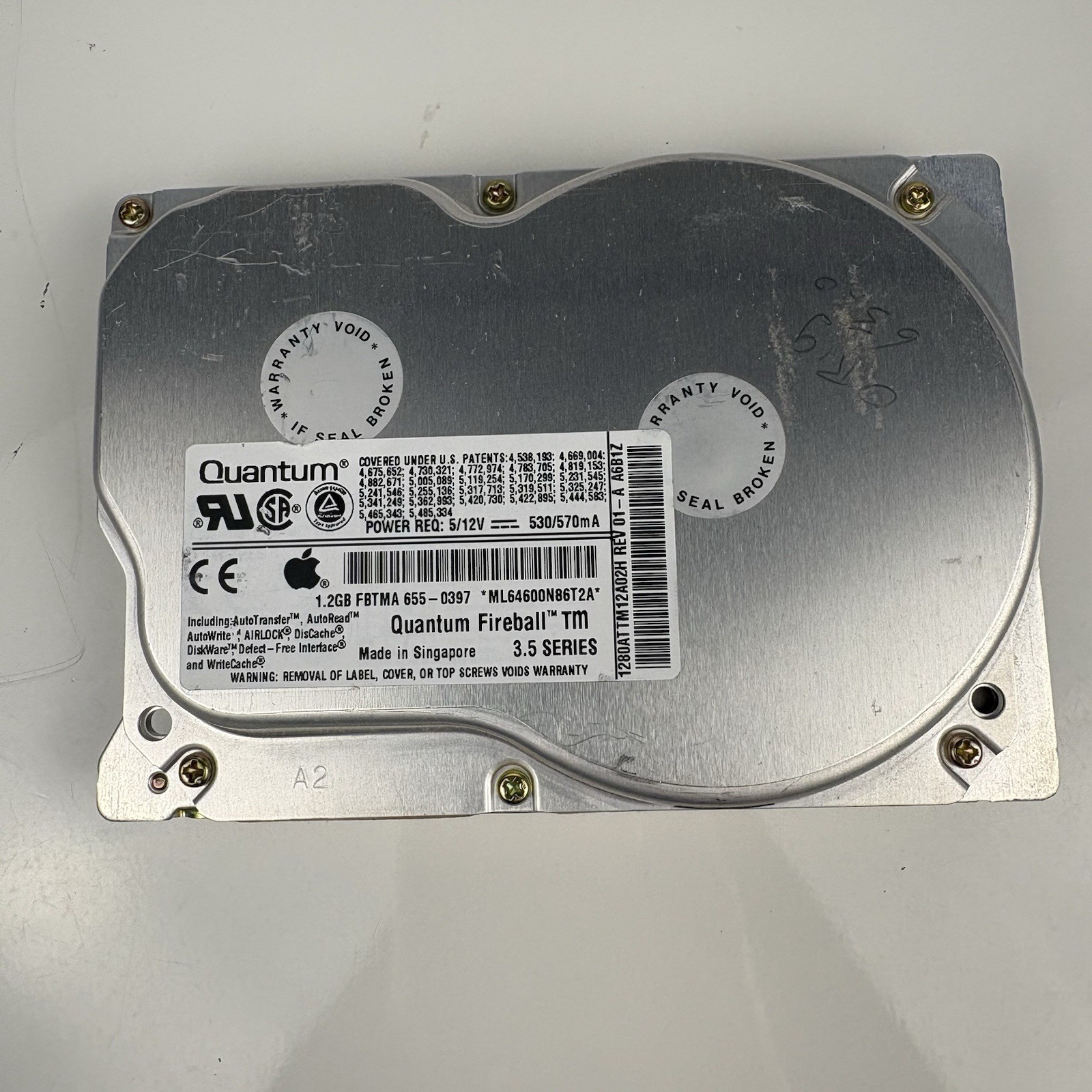 Quantum Fireball TM 1.2GB IDE Hard Drive Apple 655-0397 3.5” With Bracket