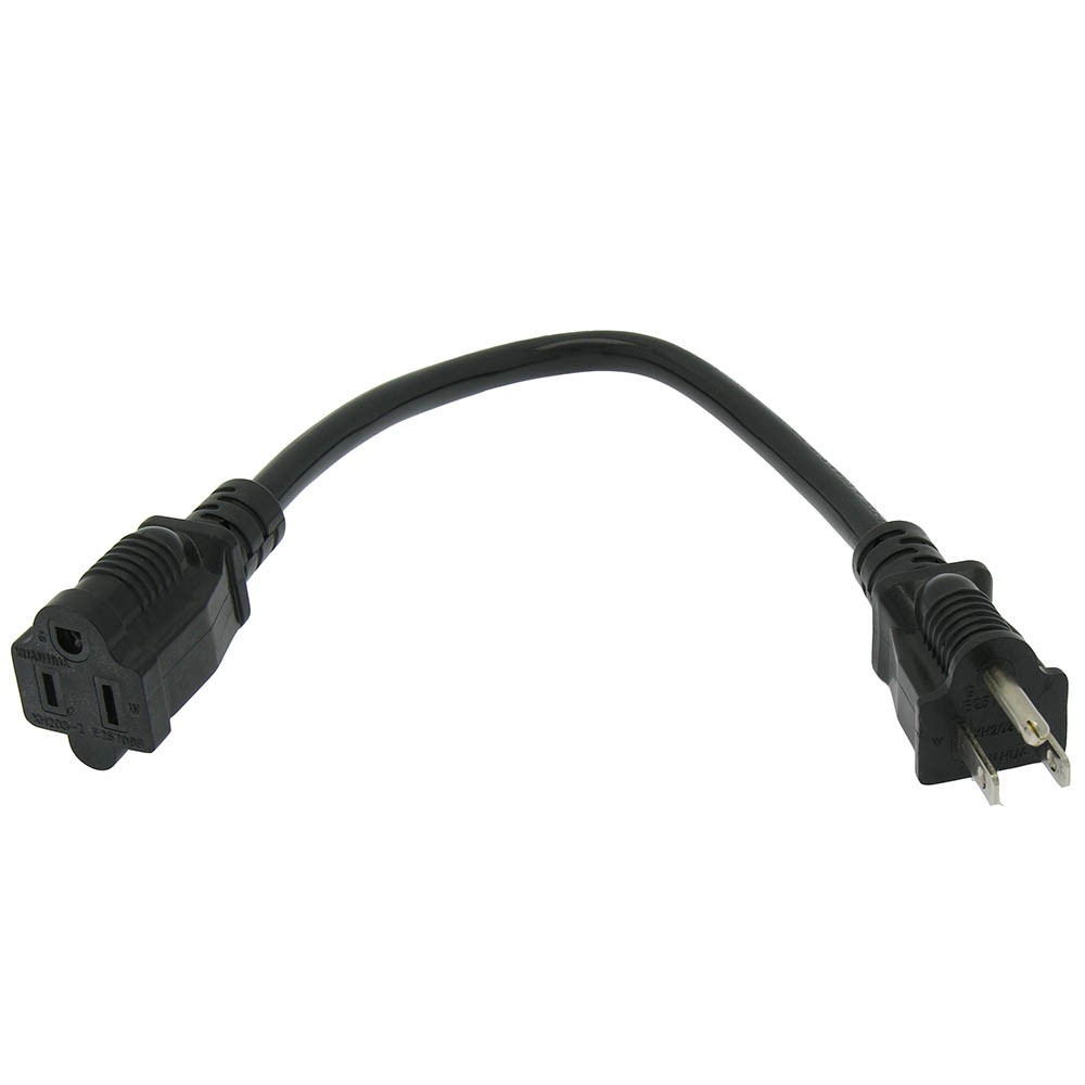 5 Pack of 1Ft Power Cord 5-15P to 5-15R Black / SJT 16/3