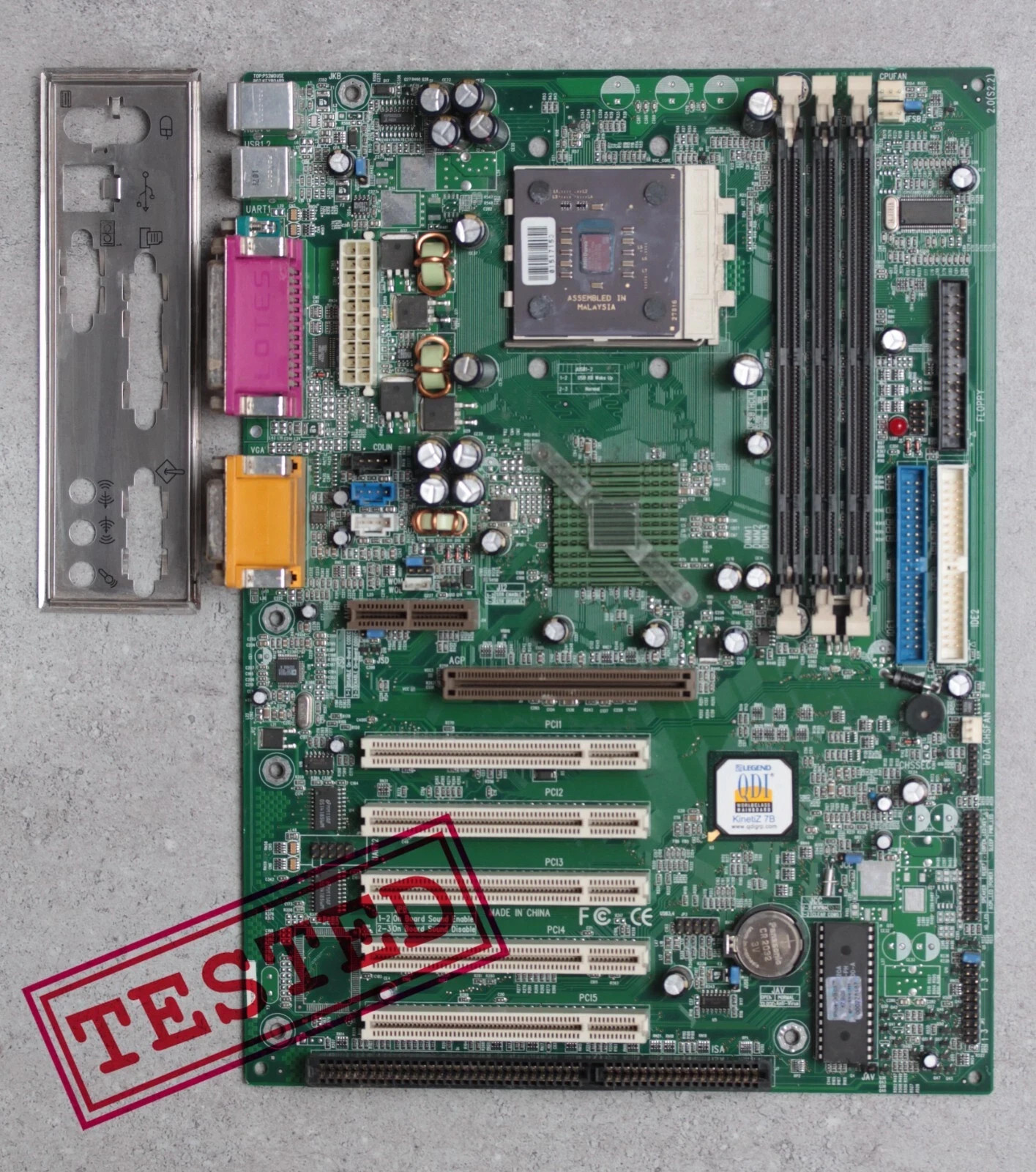 Socket 462/A QDI KinetiZ 7B VIA Apollo KT133 Motherboard with CPU & I/O Shield