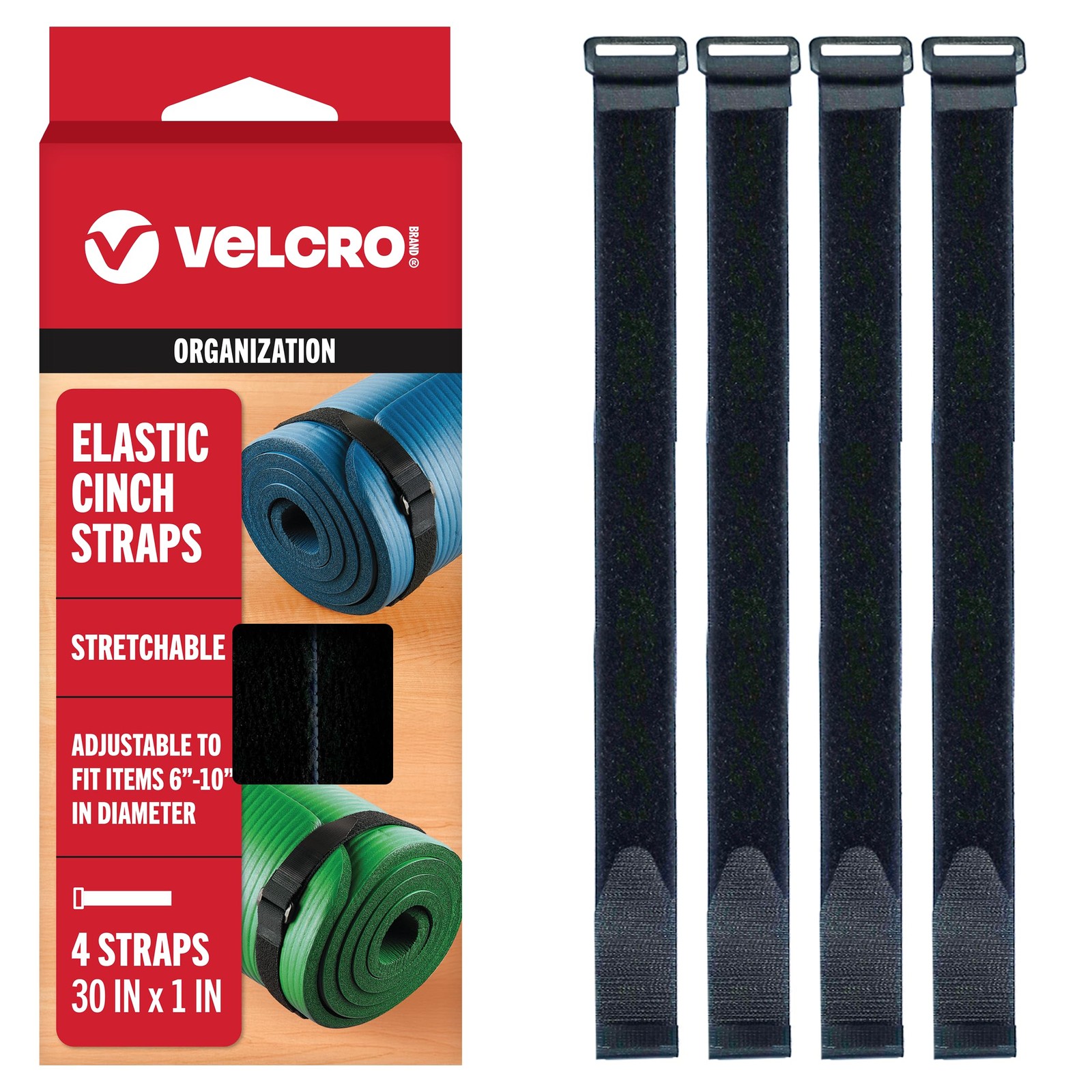 Brand 30 Inch Elastic Straps 4 Pack, Use as Yoga Mat Straps, Fasten Outdoor U...