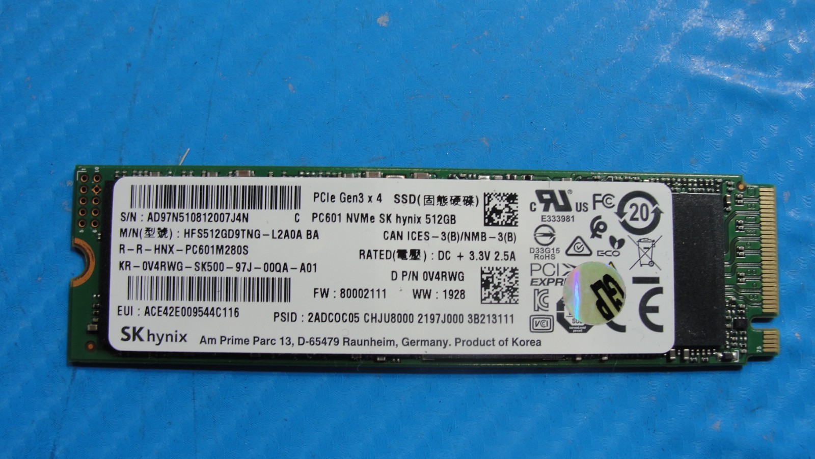 Dell 5401 SK Hynix 512GB NVME M.2 SSD HFS512GD9TNG-L2A0A V4RWG