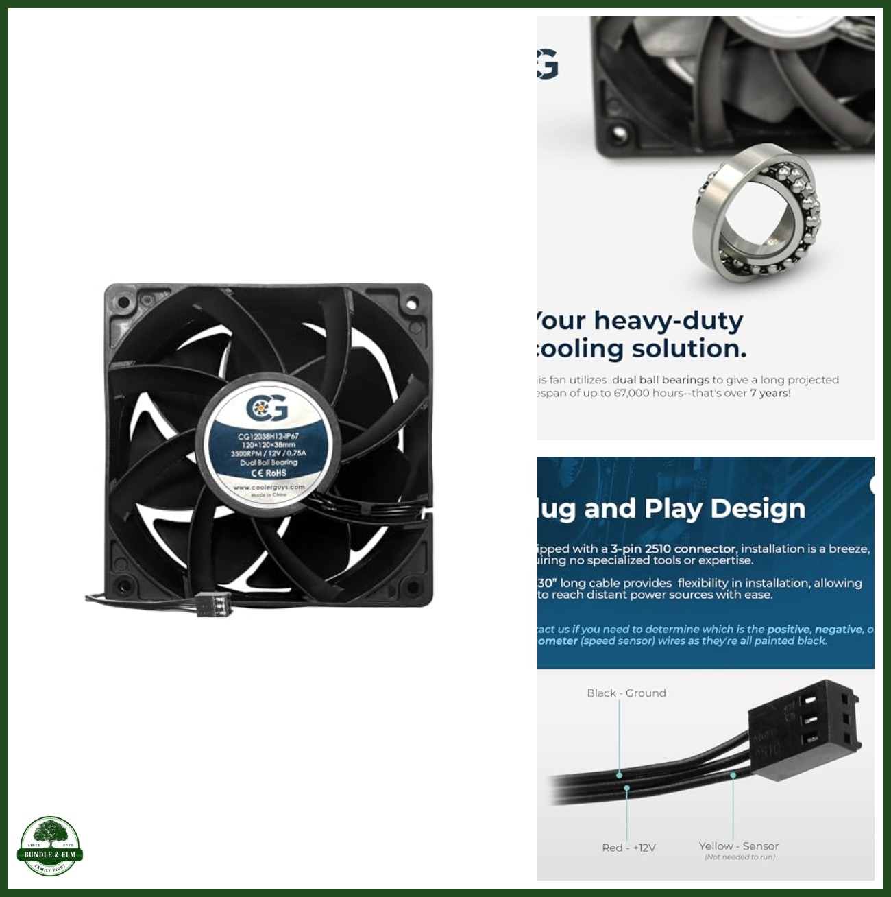 Coolerguys 12vDC Waterproof IP67 Fan (High Speed, 120x38mm)