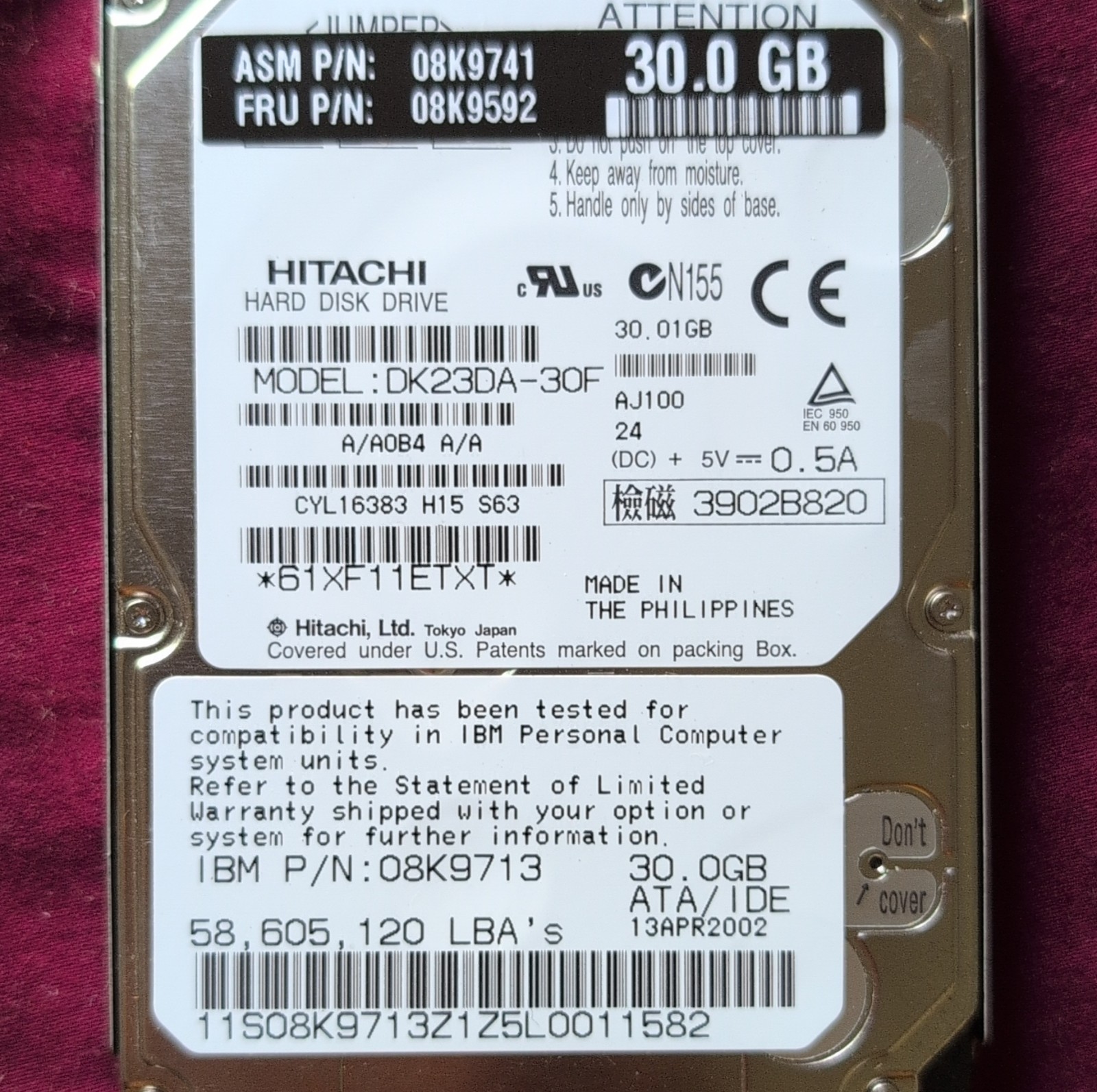 Hitachi DK23DA-30F 30GB 2.5" ATA/IDE 4200RPM Internal Laptop HDD IBM