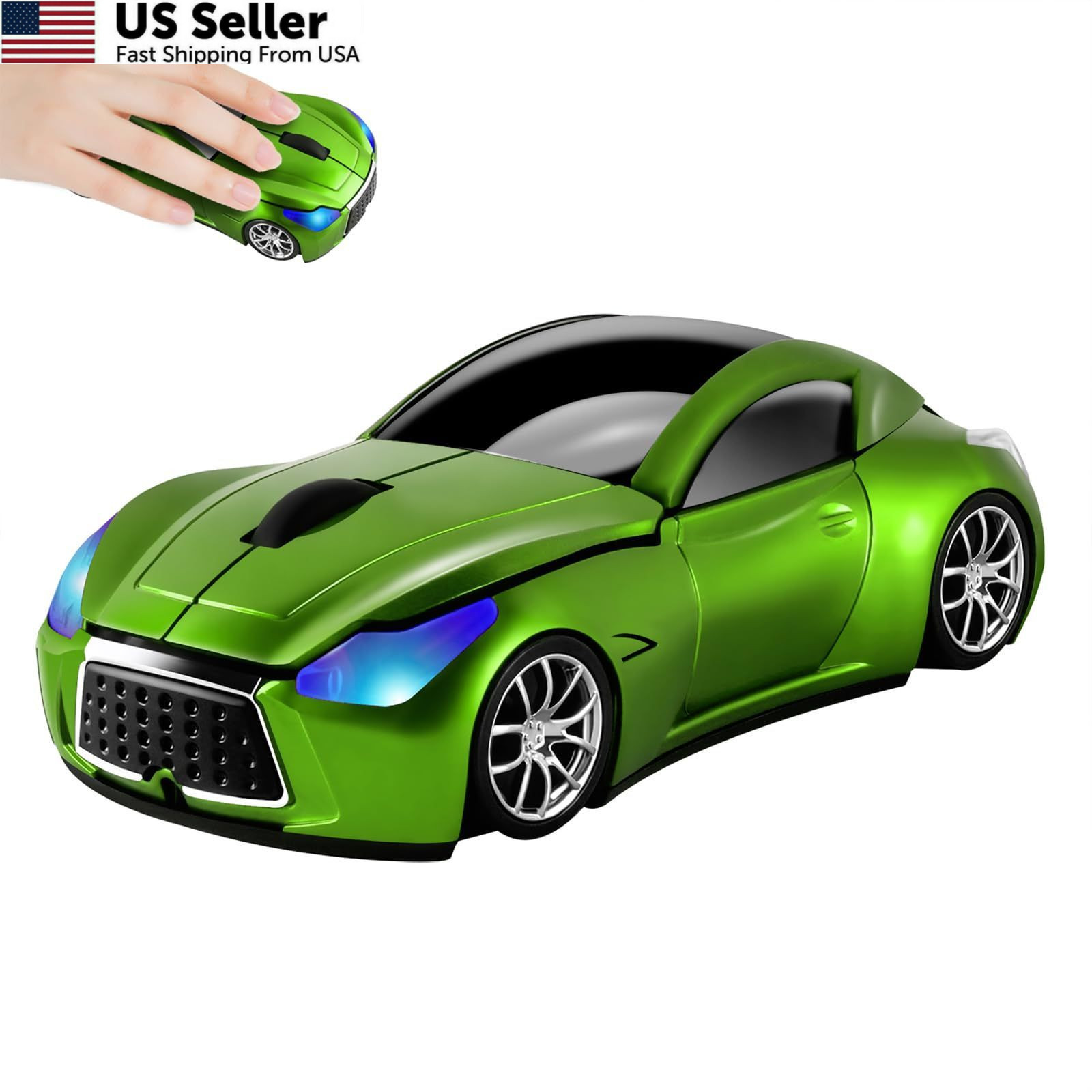 elec Space Cool Sport Car Shape 2.4GHz Wireless Mouse Optical Cordless Green