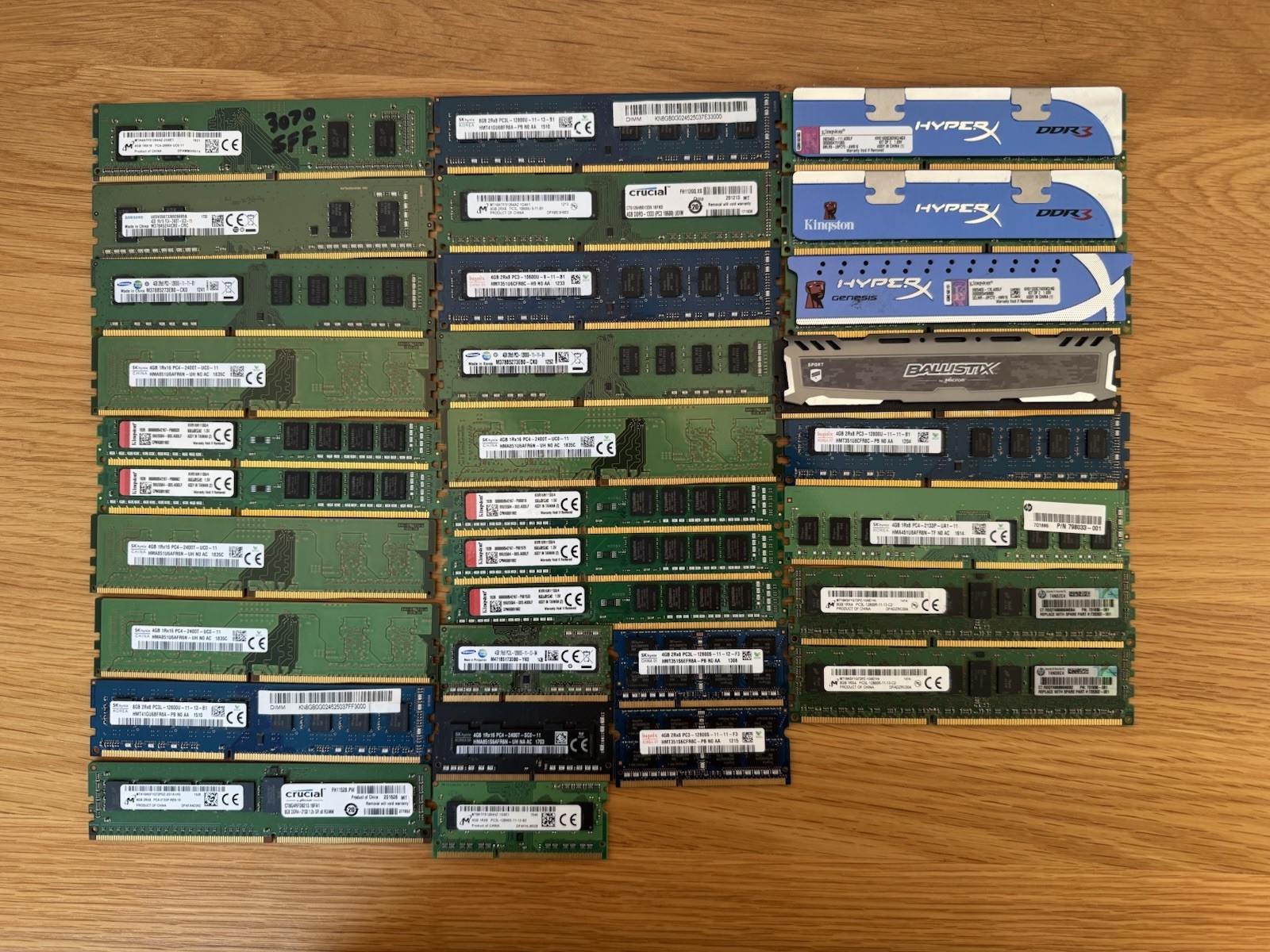 Mixed Lot of 31 x 4GB & 8GB RAM - PC3 & PC4 - DIMM &SO-DIMM Modules Mixed Brands