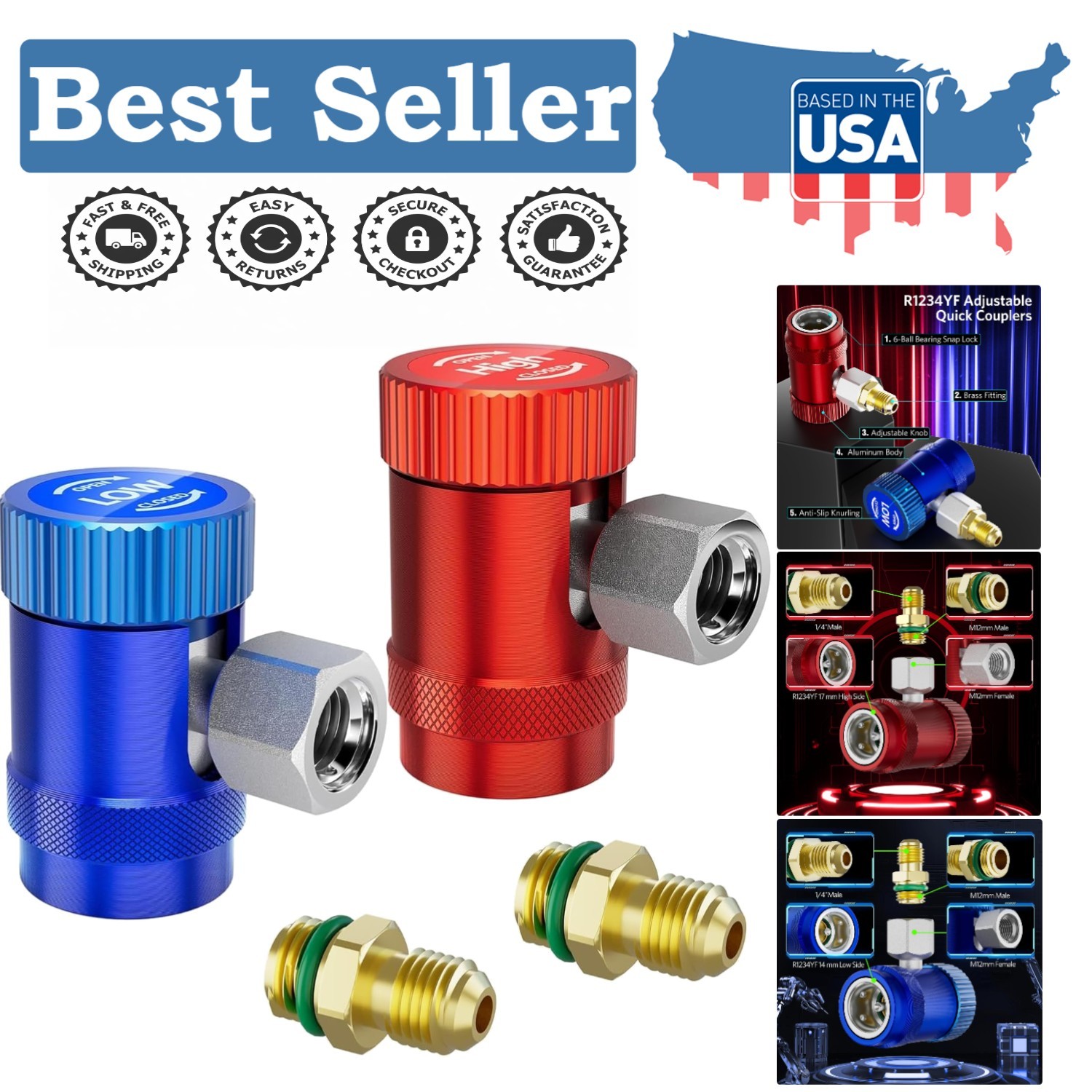 R-1234yf Quick Couplers Set of 2 for Efficient AC Repair - 1/4" Port Compatible