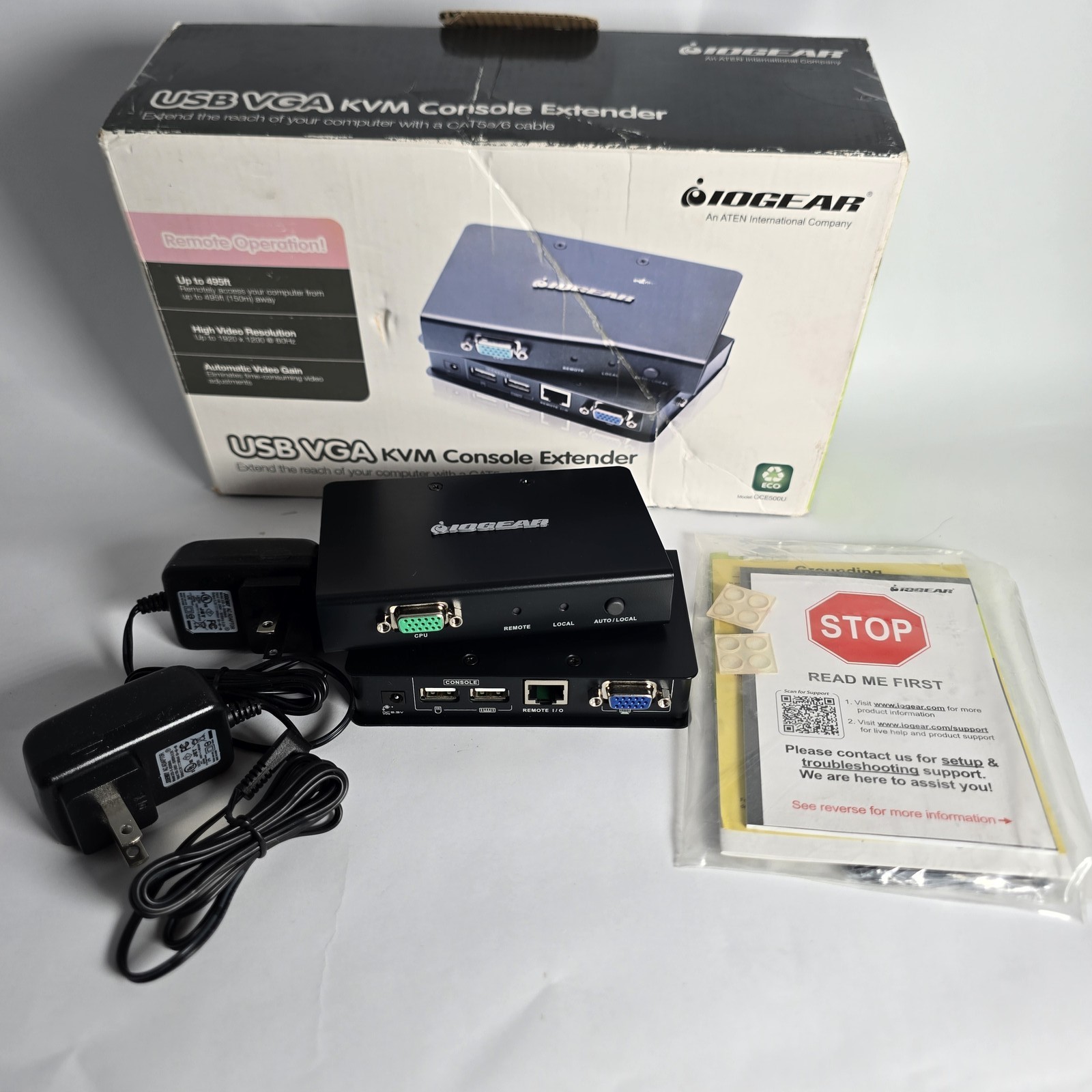 IOGEAR GCE500U USB VGA KVM Console Extender 2-Unit Set Local & Remote Open Box