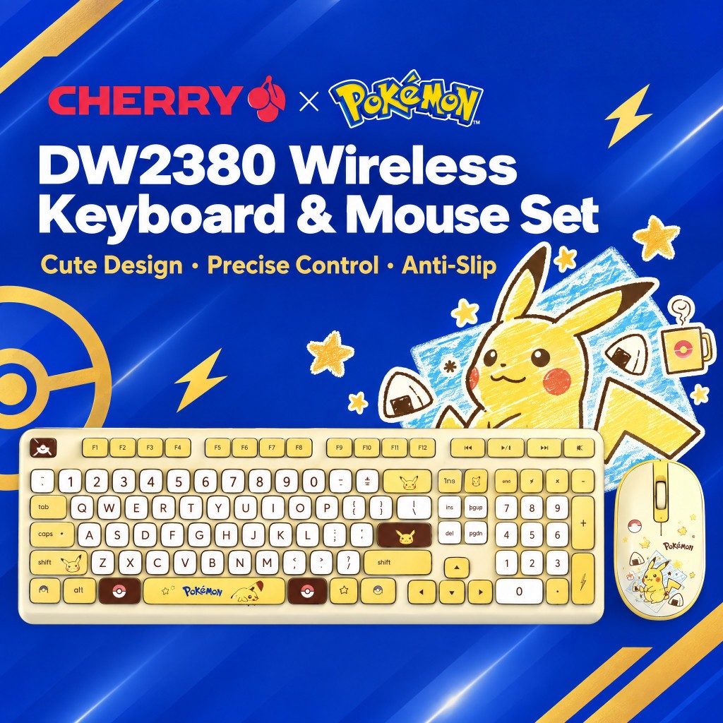 CHERRY x Pokémon DW2380 Pikachu Edition — Wireless KB & Mouse Set