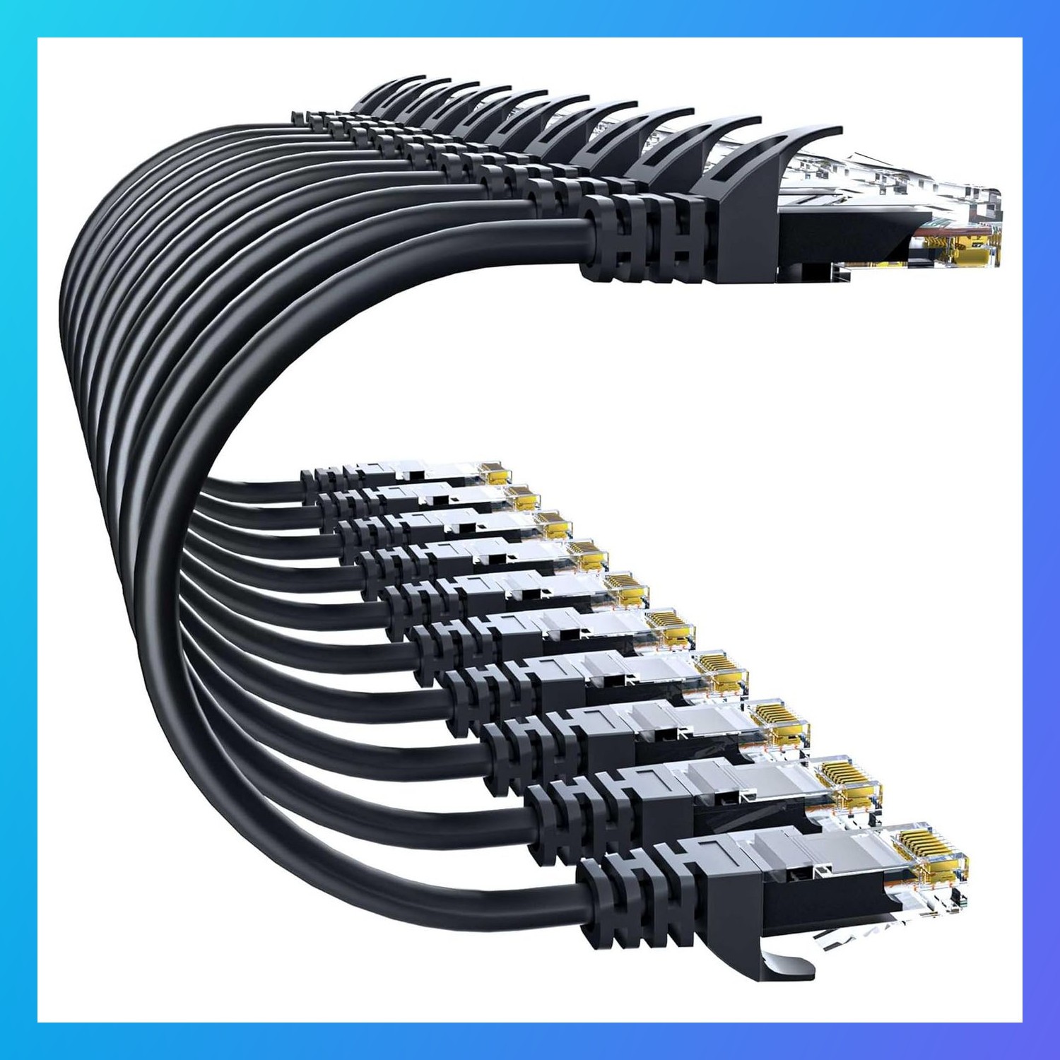 Cat 6 Ethernet Patch Cable 2 ft 10Gbps UTP 10 Pcs Black