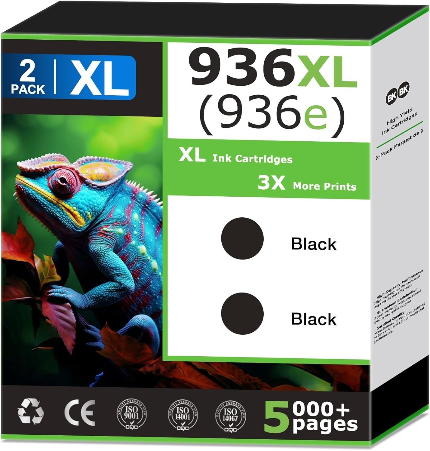 2 Pack 936e 936XL Black Ink for OfficeJet Pro 9122e 9125e 9128e Cartridges
