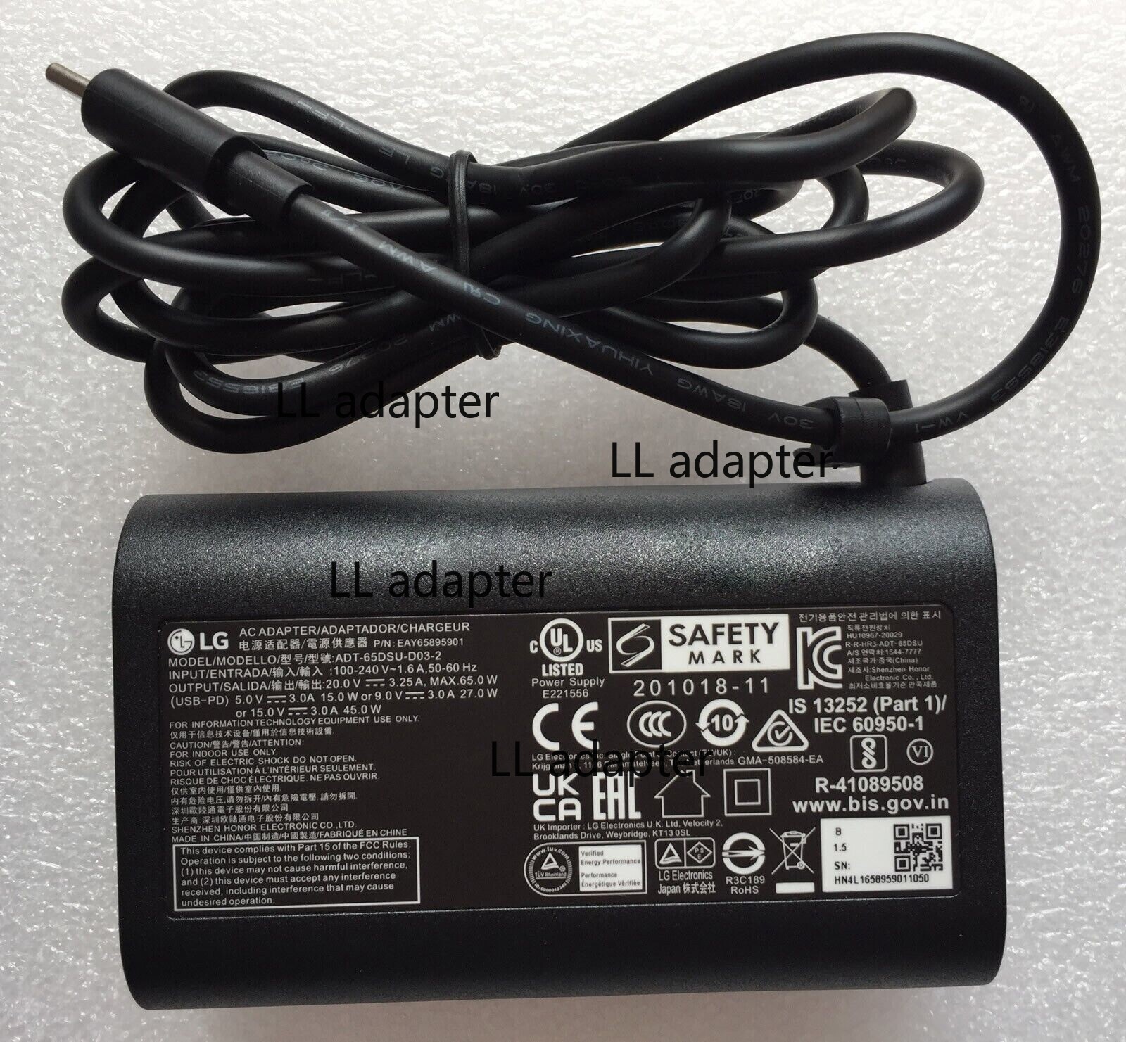 New Original LG 65W Type-C Adapter for LG gram 15Z90Q-P.ADB9U1 ADT-65DSU-D03-2