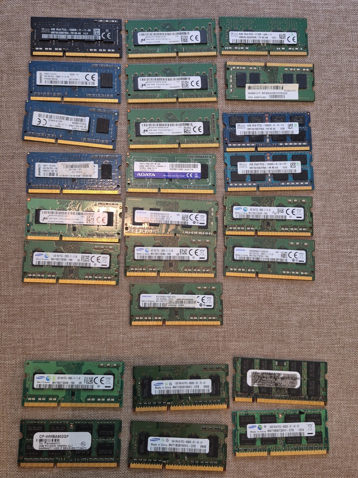 Laptop Memory 1rx8 4GB & 2gb Lot Of 25 Various Manufacturers 19-4gb 4-2gb 2-1gb
