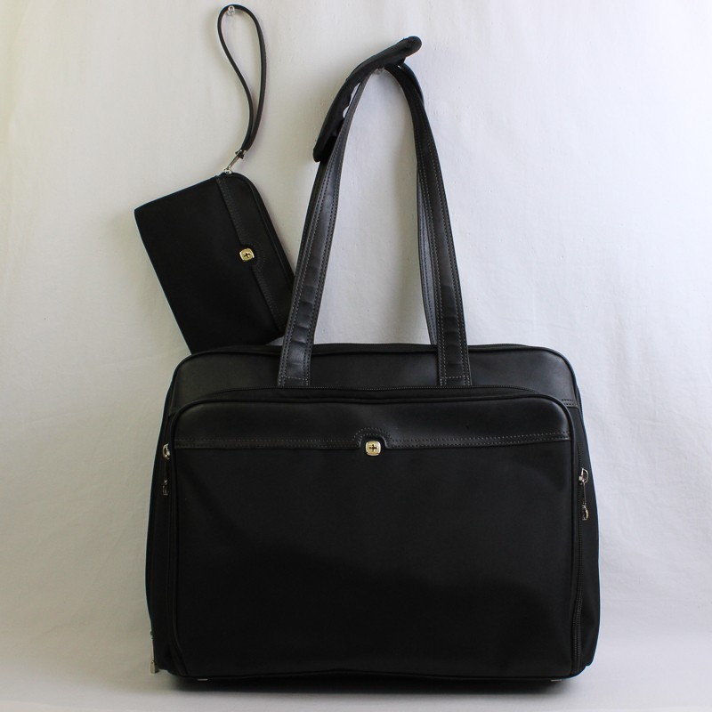 Wenger Swiss Gear Black Faux Leather Computer Case Shoulder Bag 13" x 20"