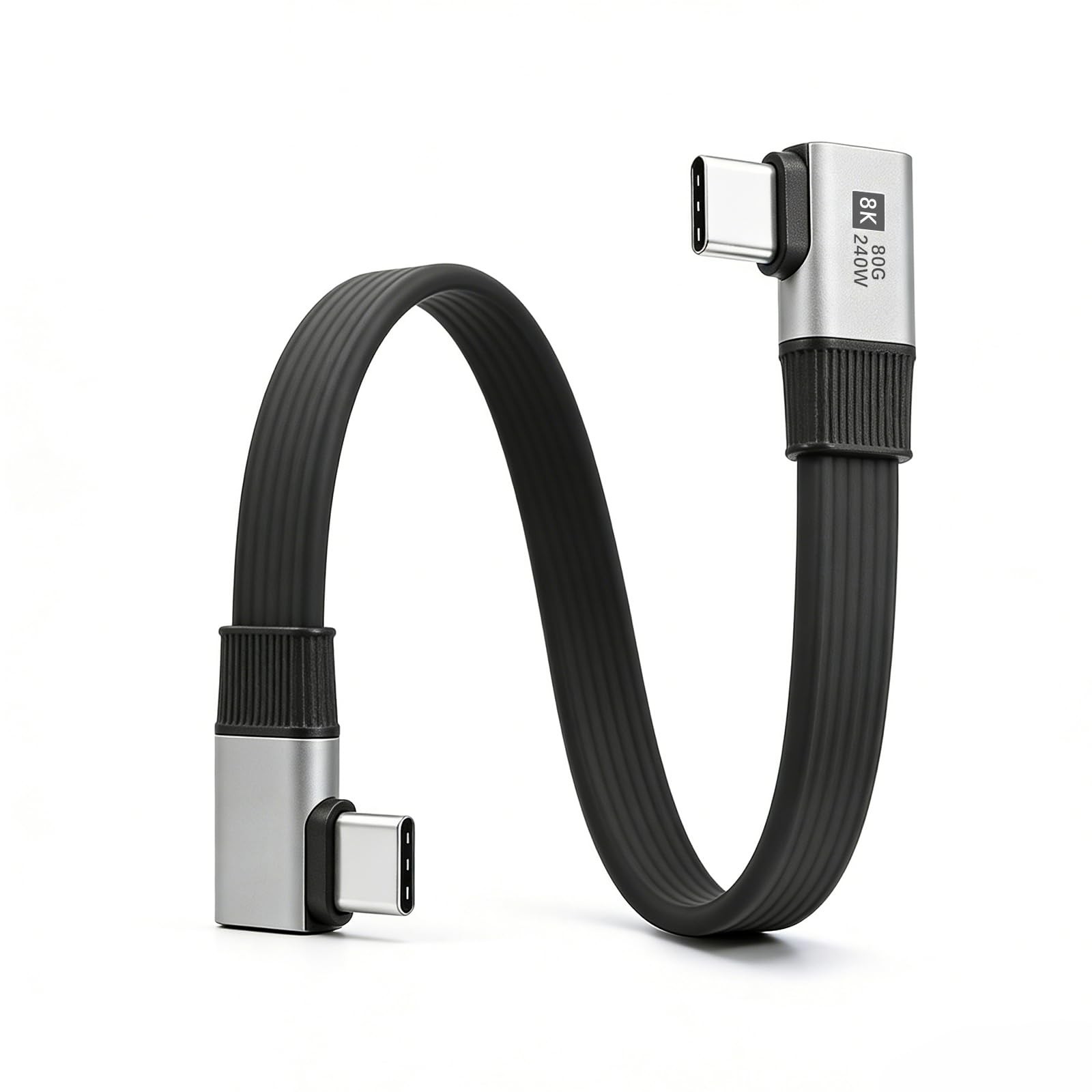 Duttek 80Gbps Right Angle USB C Cable 7.78inch/20cm, 240W 7.78 inches, Grey