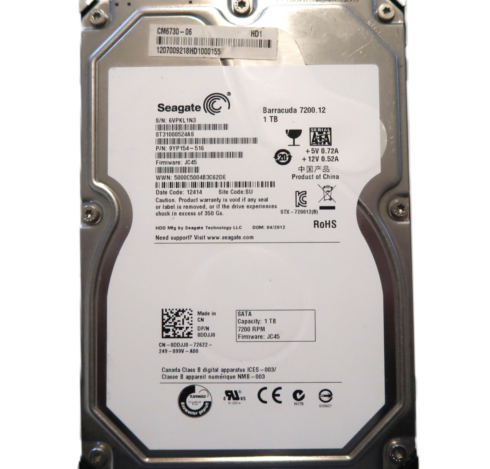 Seagate ST31000524AS 9YP154-516 JC45 (6VPK) SU China 1.0TB 3.5" Sata APR/2012